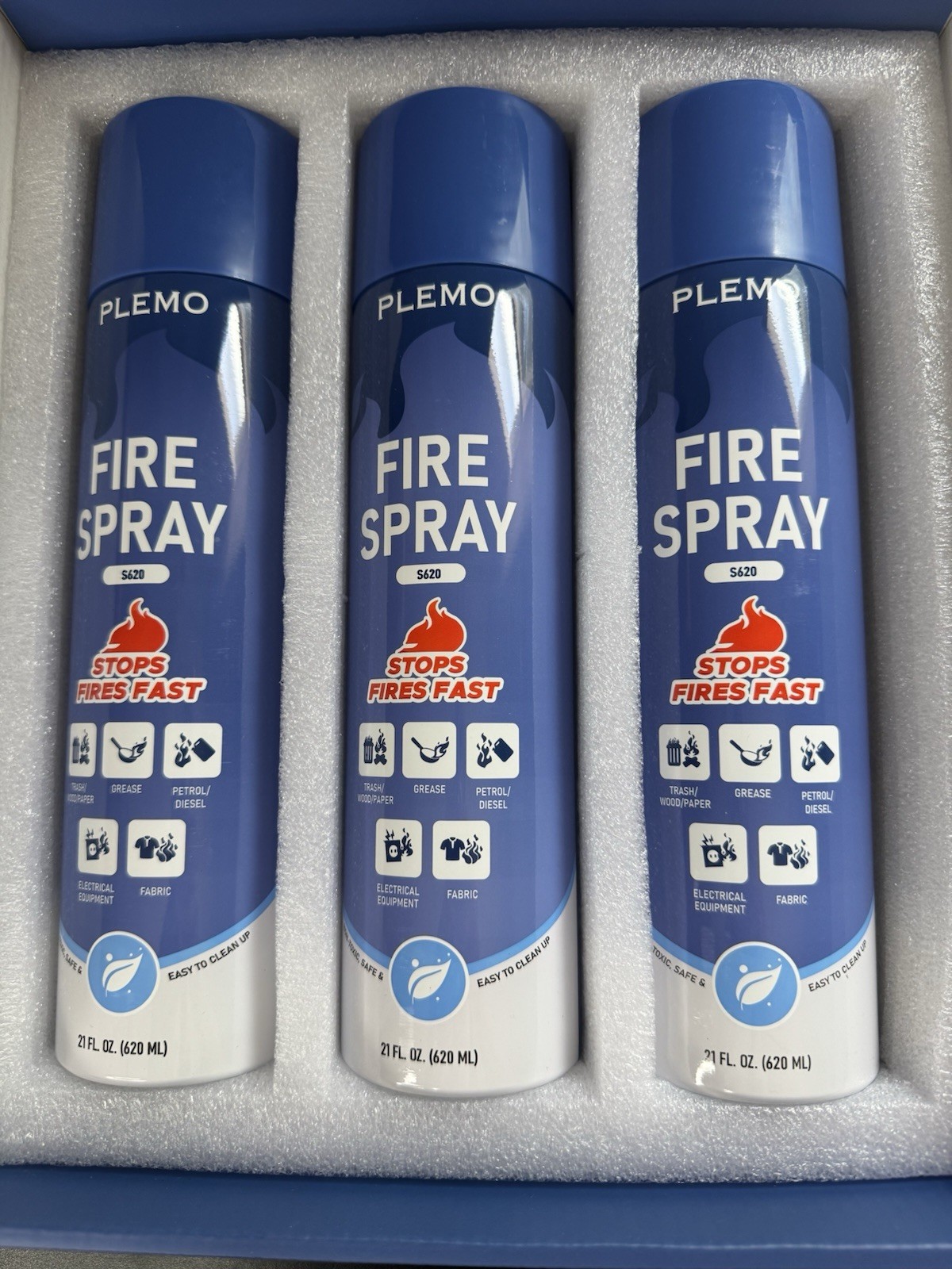 3 Pack PLEMO Fire Extinguisher Aerosol Fire Spray Multi Purpose New