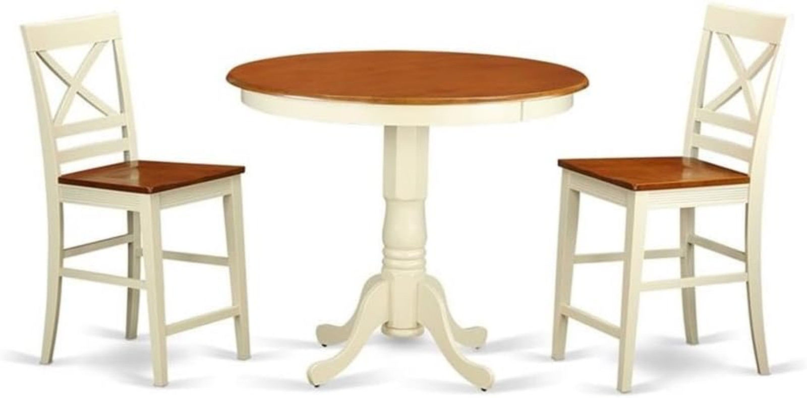 JAQU3-WHI-W 3 Piece Counter Height Dining Table Set Contains a round Wooden Tabl
