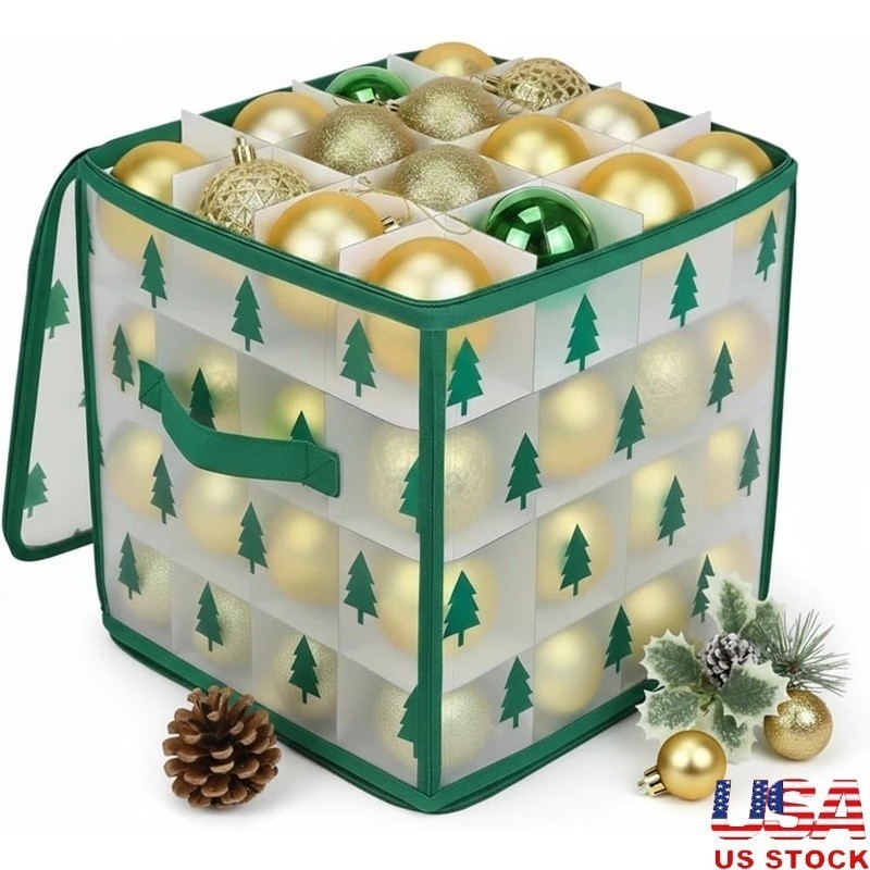 Durable Ornament Storage Box W/ 64 Padded Compartments Waterproof & Foldable New