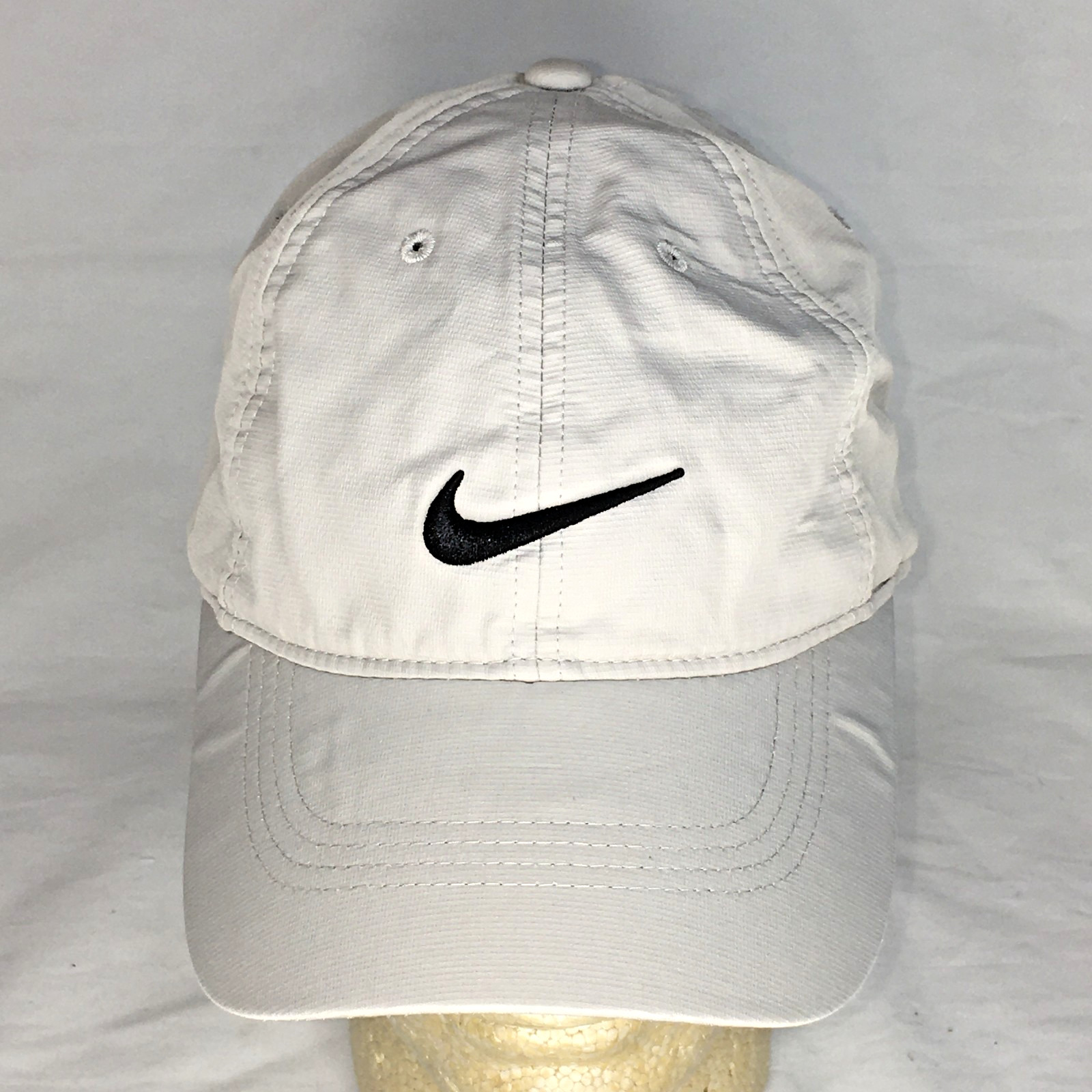 Nike Golf Hat Cap Adjustable Beige/Tan Lightweight 2 Swooshes Front & Back