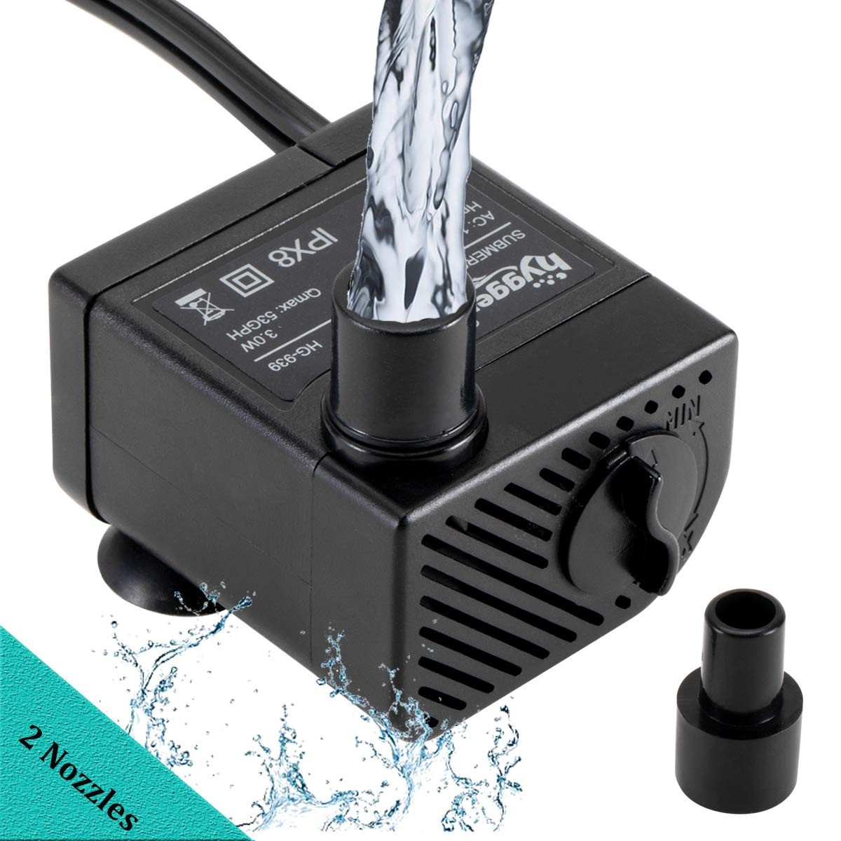 hygger Ultra Quiet 53GPH (200L/H, 3W) Submersible Mini Water Pump Comes Black