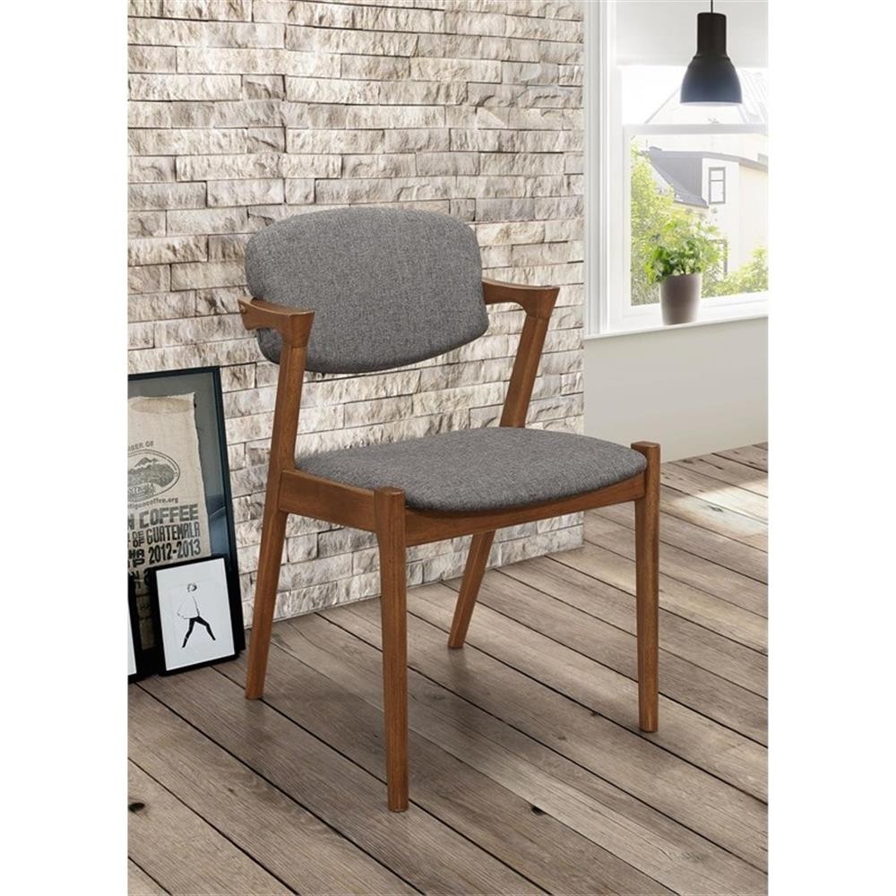 Maklaine Mid-Century Open Back Fabric Dining Chairs in Gray Finish