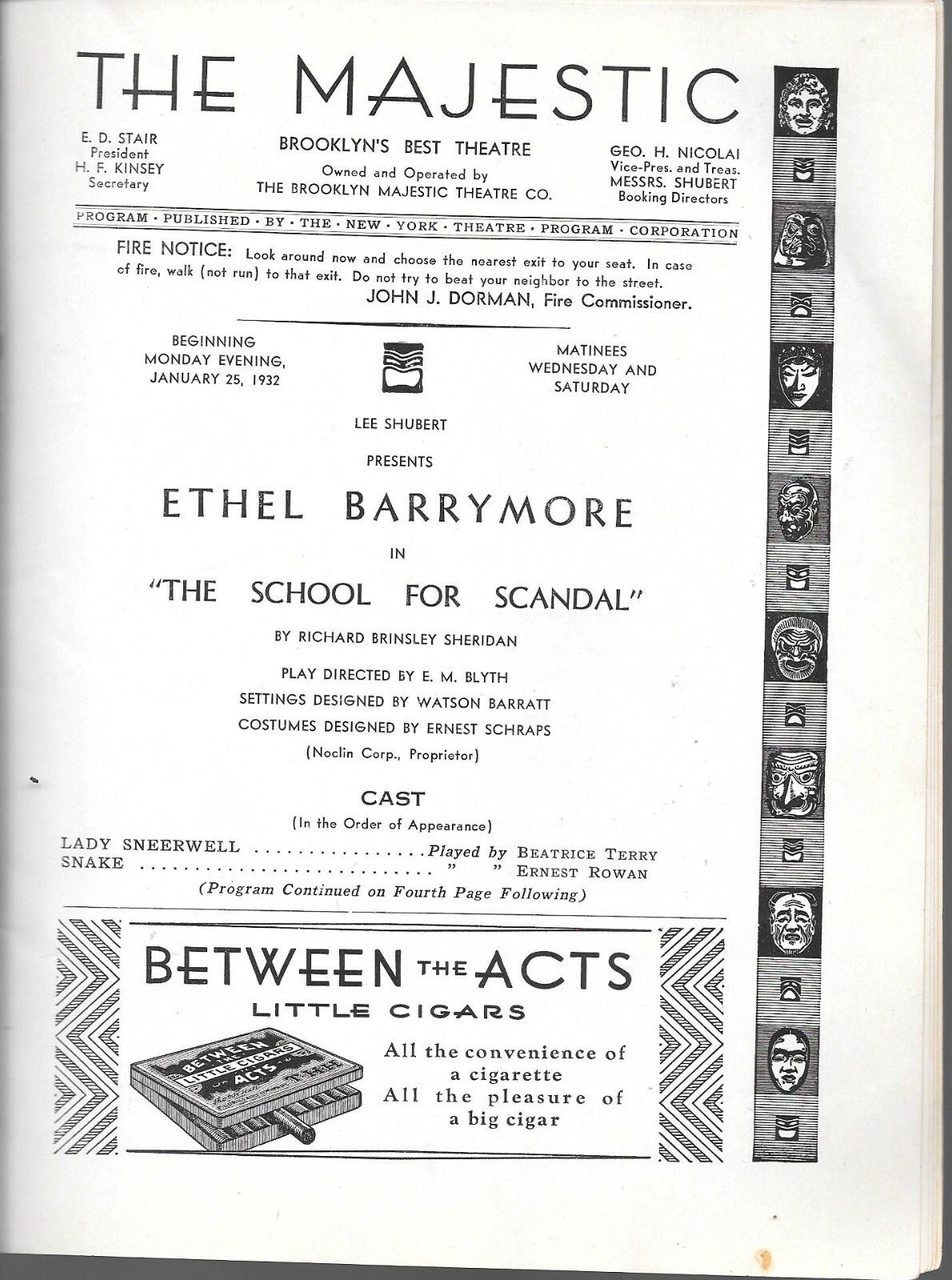 1932 Ethel Barrymore Majestic Playbill School for Scandal