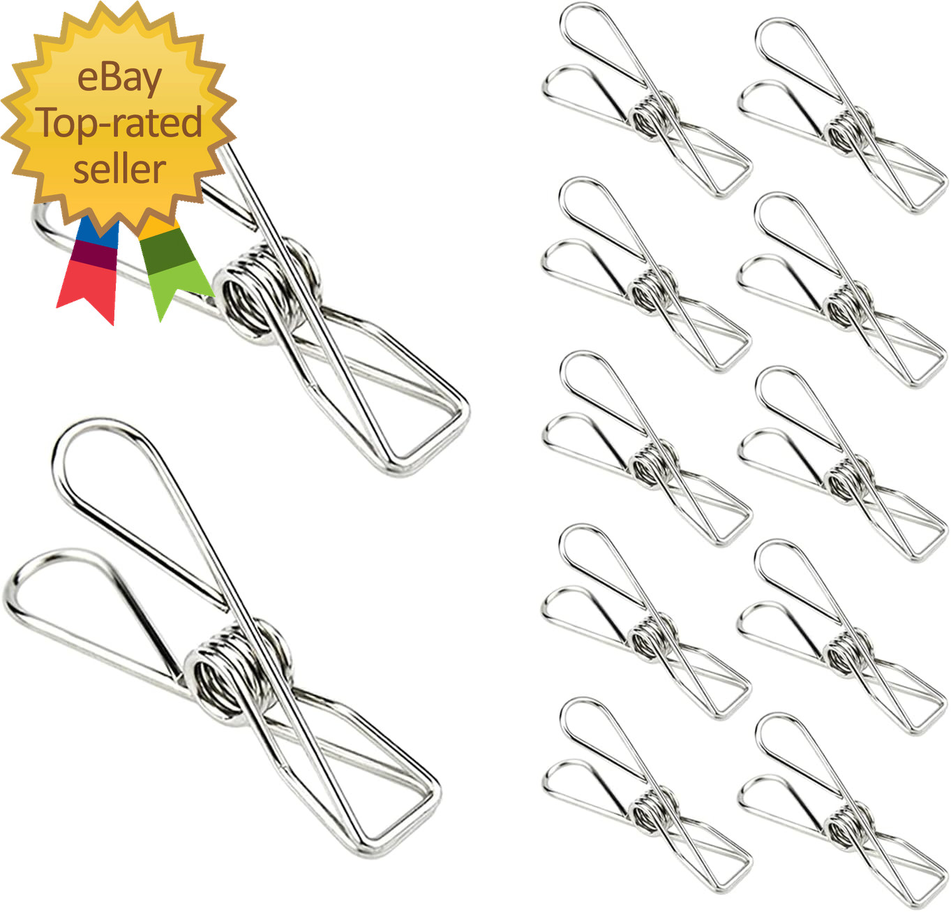 Laundry Clothes Pins Clips 50 Pack, Stainless Steel Heavy Duty Laundry Peg Metal