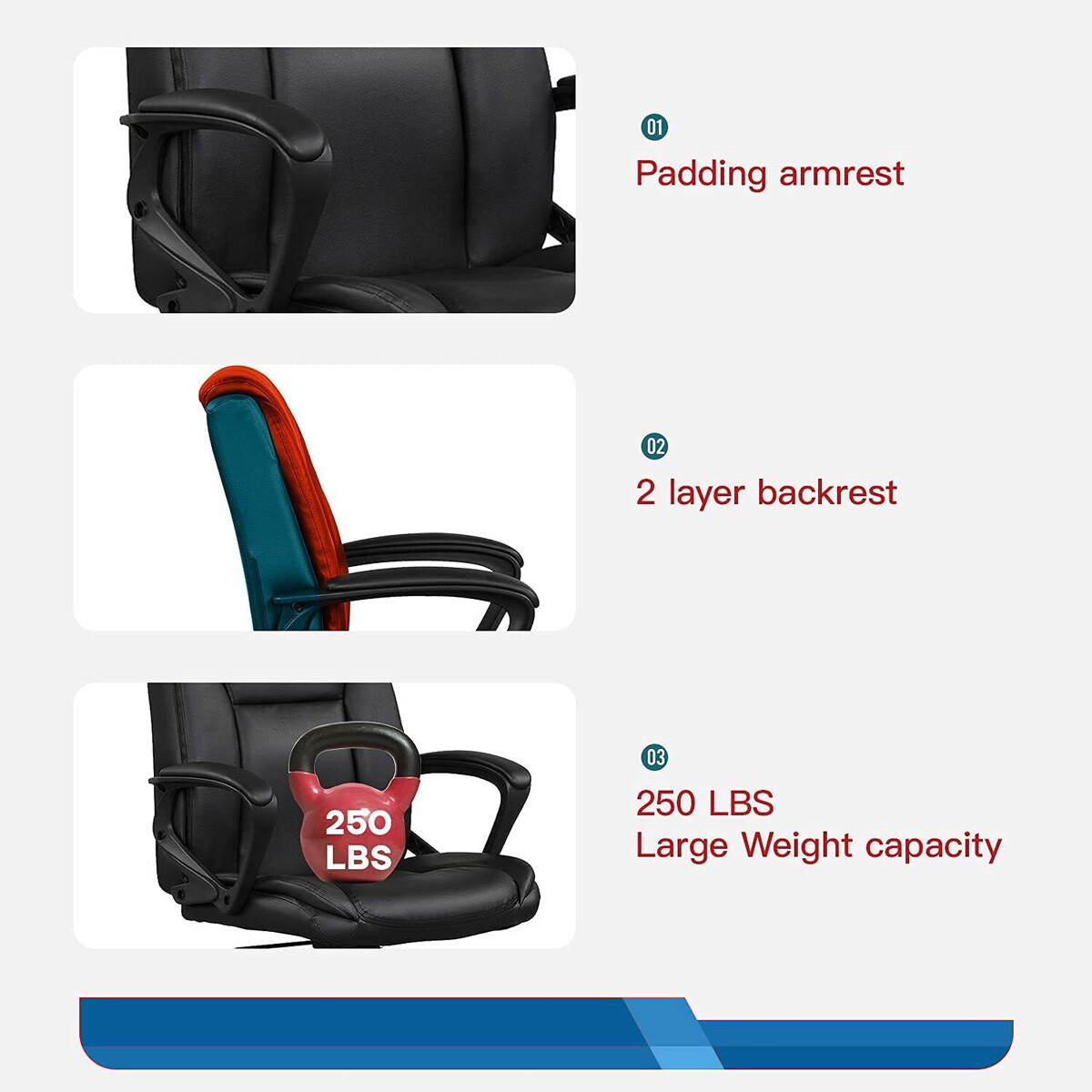 Mid Back Office Computer Desk Chair Ergonomic PU Leather Swivel Executive Chair