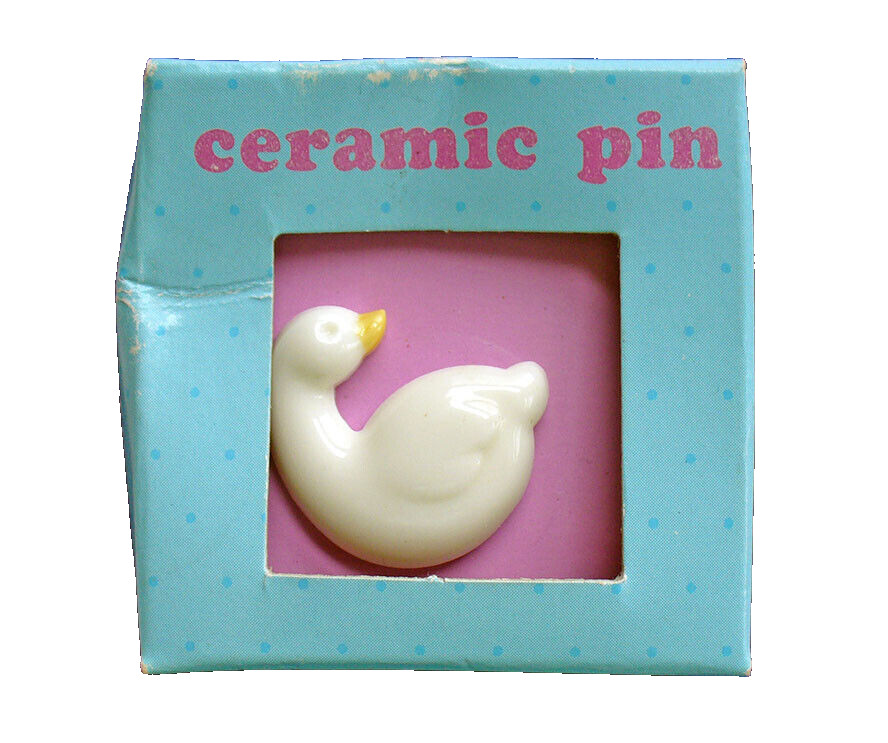 Hallmark PIN Easter Vintage SWAN Goose DUCK White CERAMIC 1988 Tie Tac NEW*