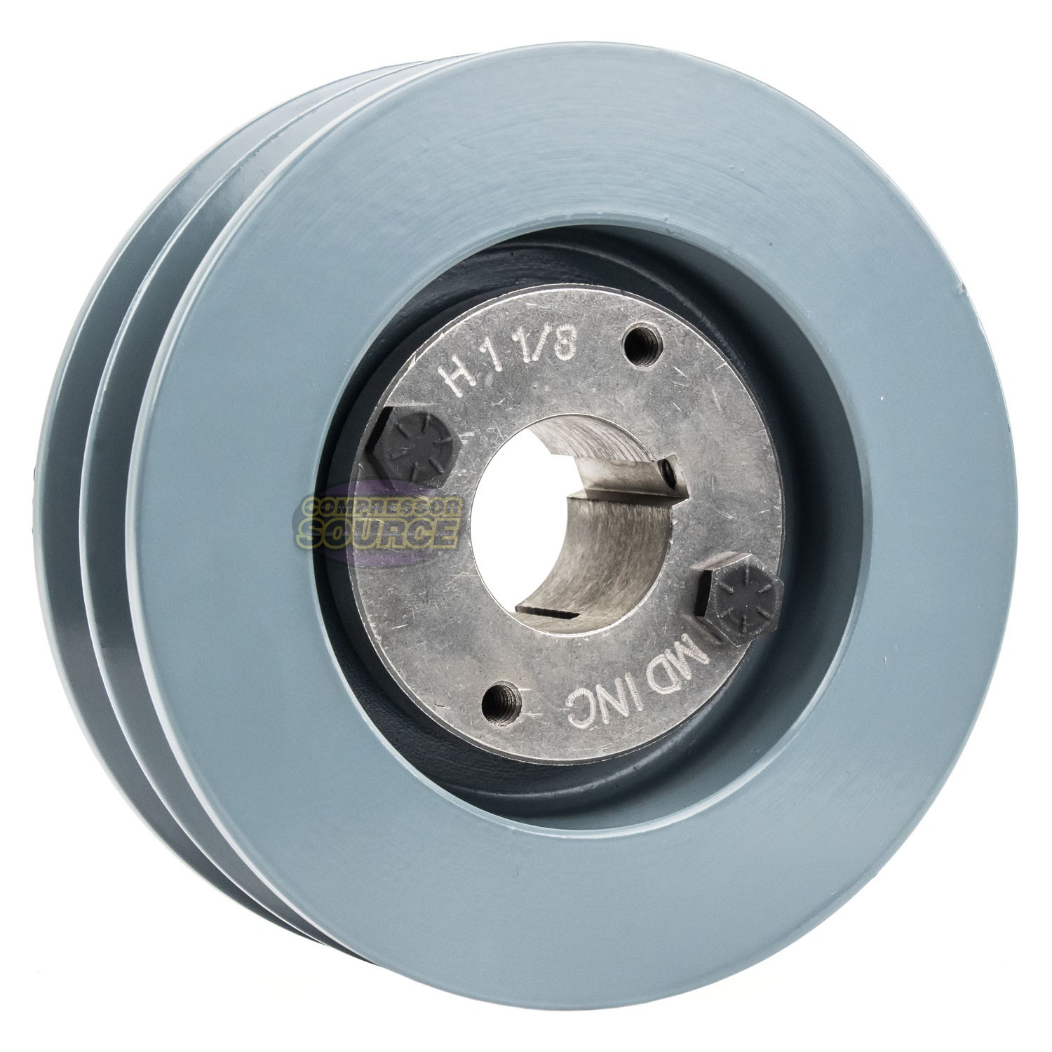 Cast Iron 5" Dual Groove Pulley 2 Belt B Section 5L with 1-1/8" Sheave Bushing