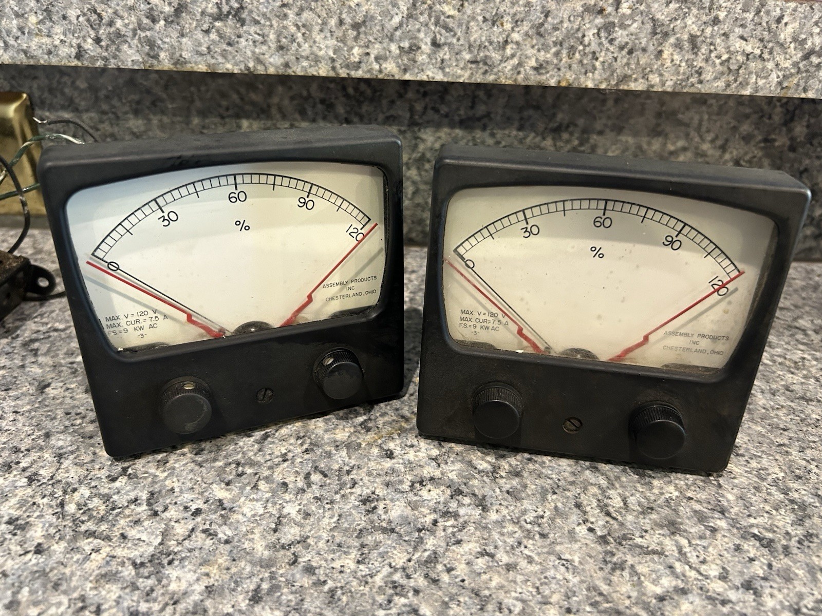 2 Vintage Assembly Productions Inc. Panel Radio Amperes Meters Milliamps 0 - 120