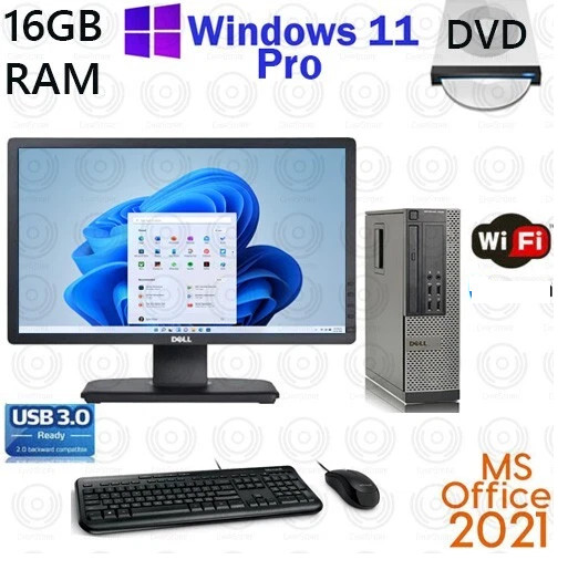 Windows 11 Dell i5 16GB RAM 500GB SSD 20" LCD Desktop Computer PC Office 2024