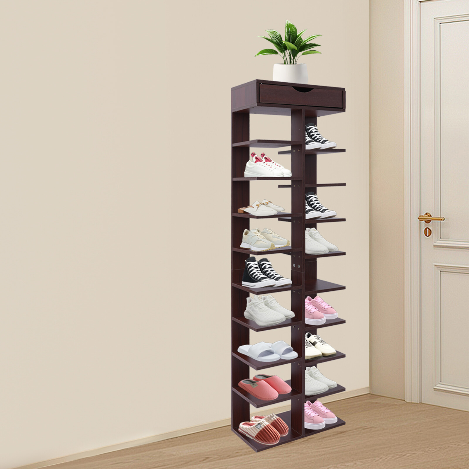10 Tier Vertical Shoe Rack, Free Standing Shoe Storage Rack, Modern Shoe Rack