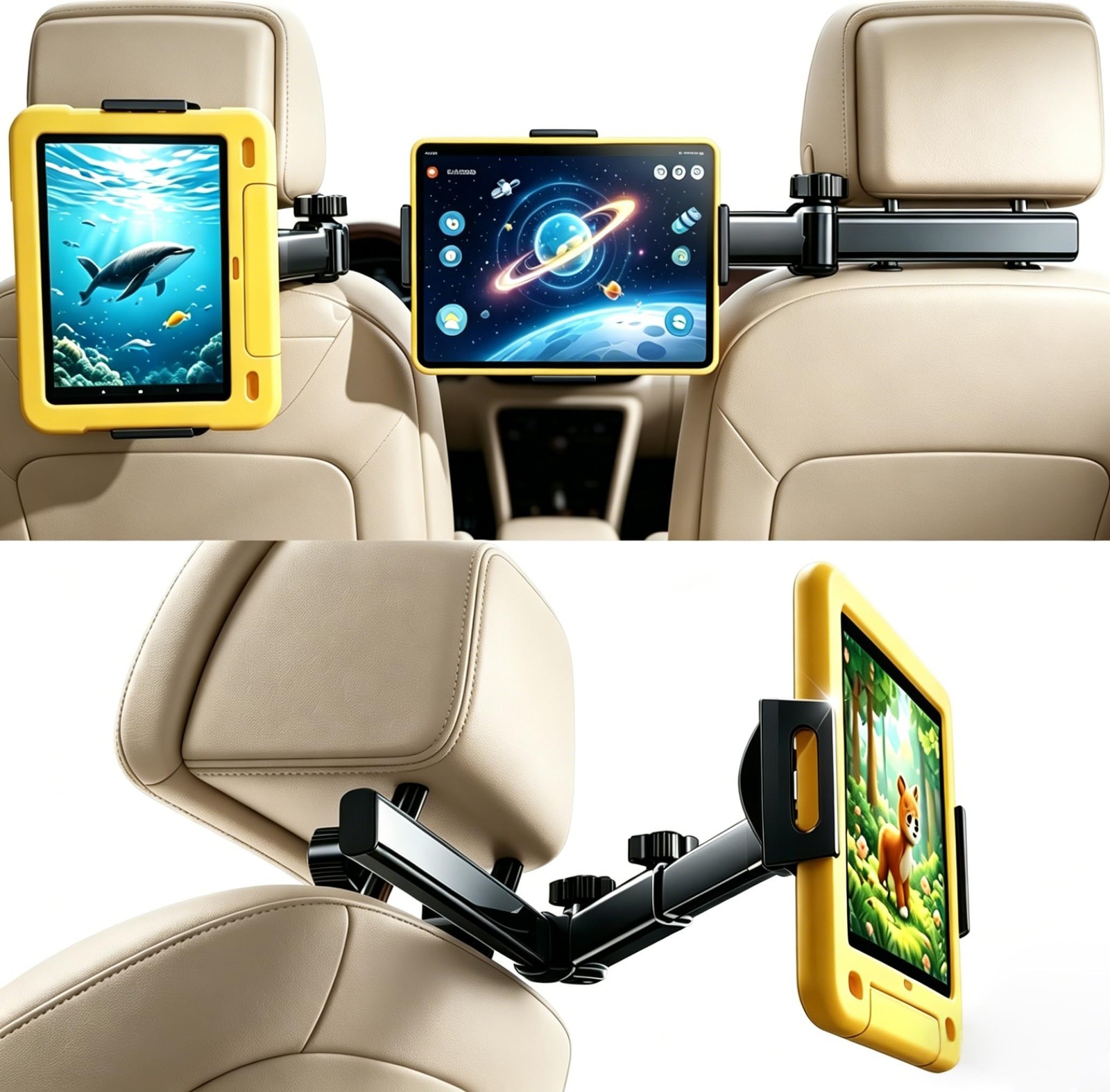 Tablet Holder for Car, 3 in 1 Extension Arm Adjustable Car Headrest Tablet Ho...