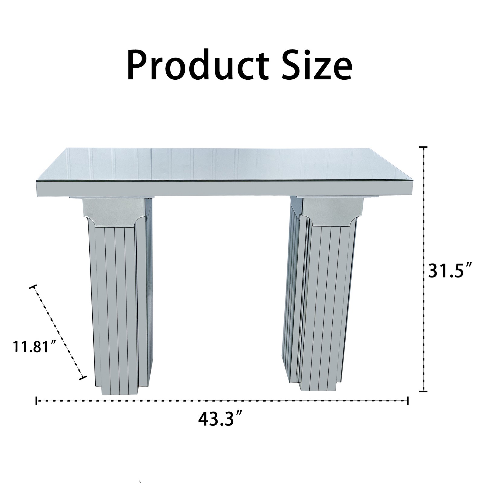 Mirrored Console Table Wide Bling Silver Mirror Entryway Desk Modern Rectangle S