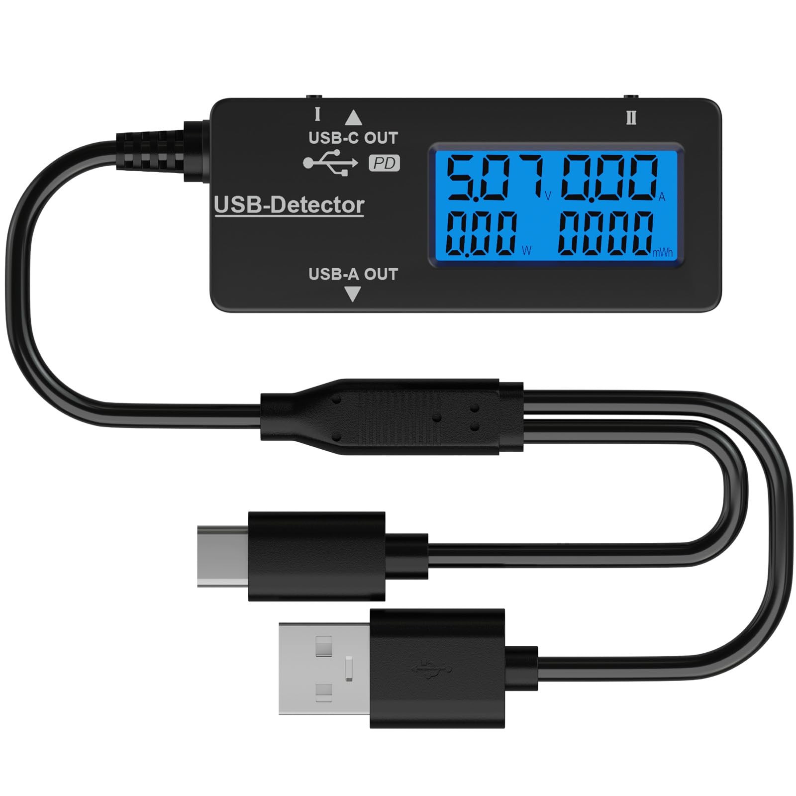 Variable Backlight USB Tester, LCD Display USB C & a Multi Meter, Voltmeter Amp