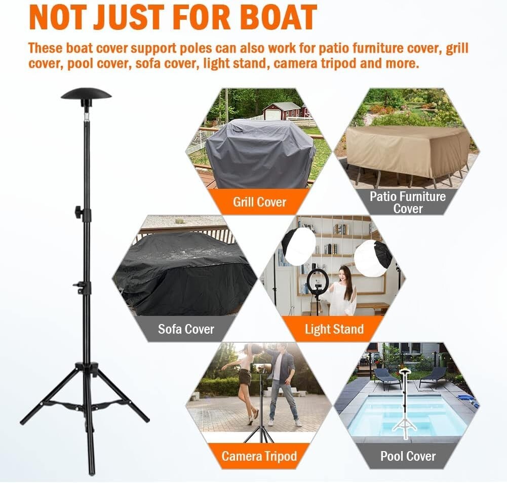 iCOVER Iron Alloy Boat Cover Support Pole,Height Adjustable with Tripod Base