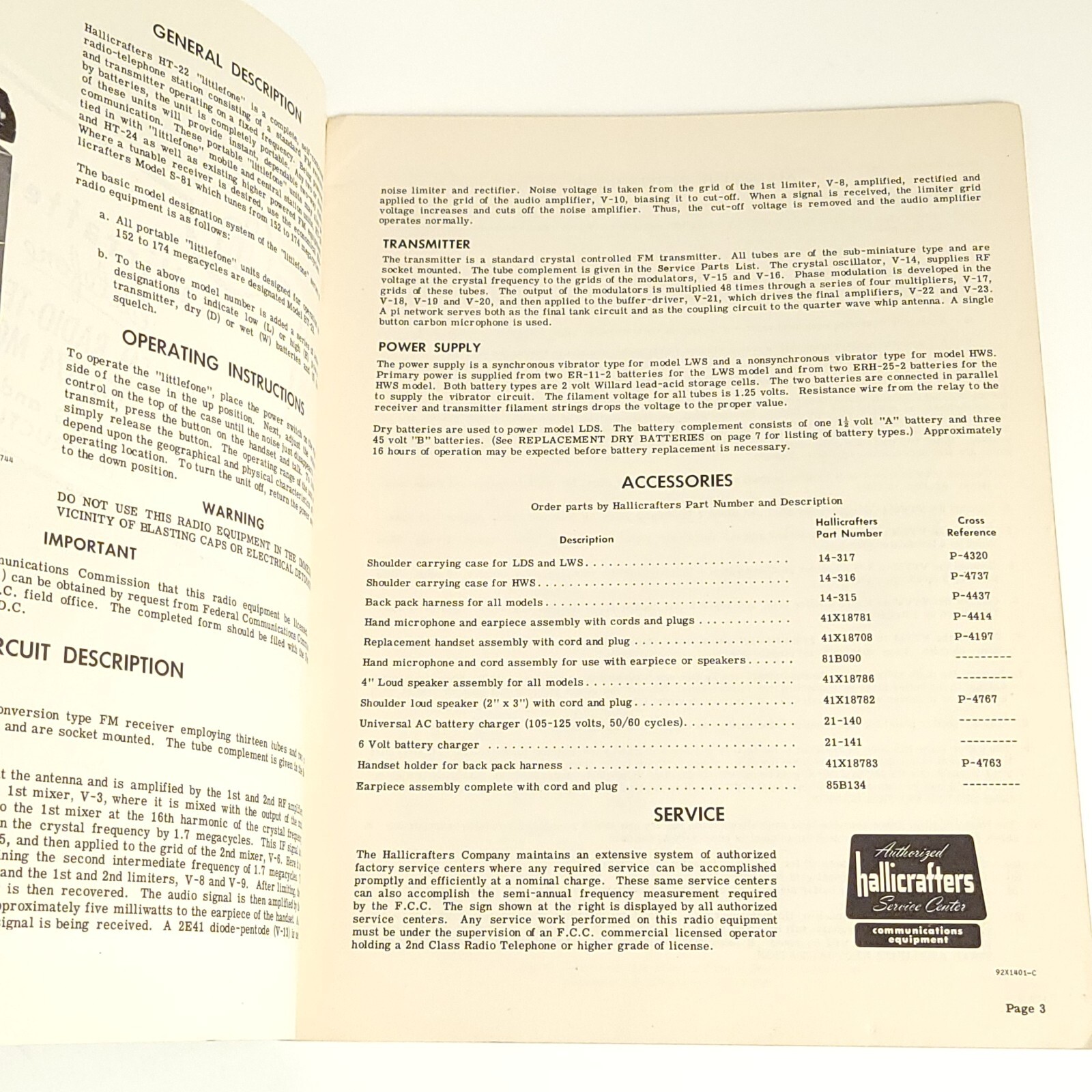 Hallicrafters Operating Service Instructions littlefone 152-174 MCHT-22LDS LWS