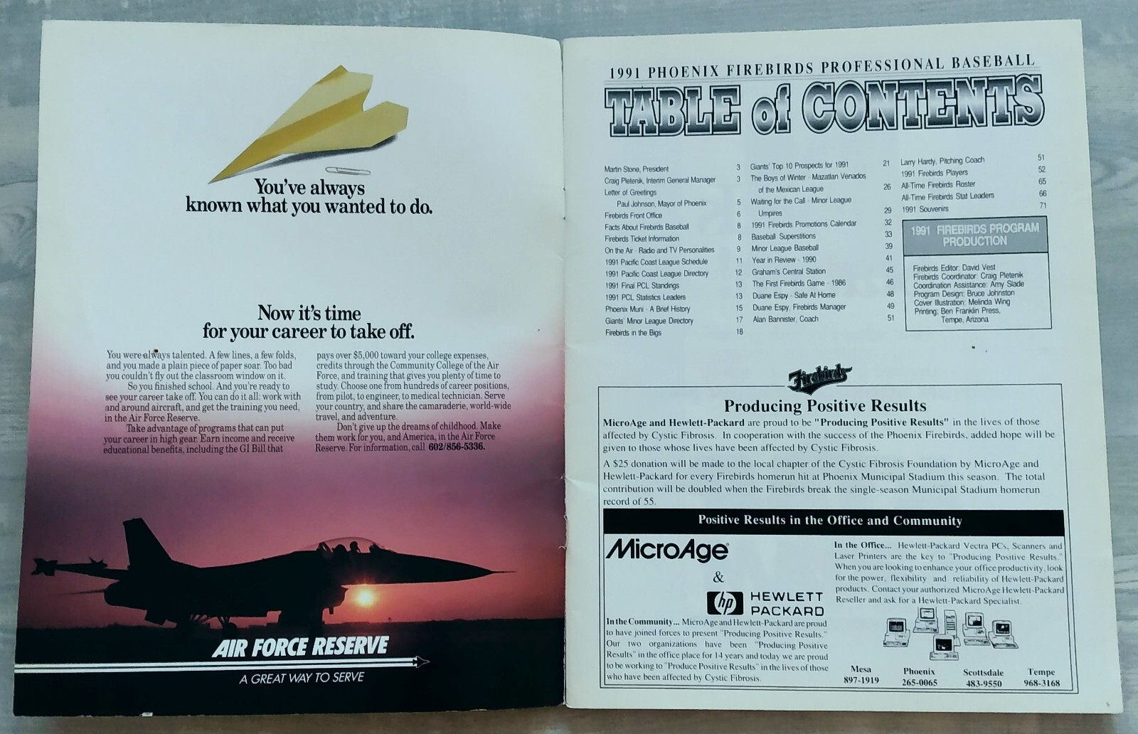 Phoenix Firebirds Program (1991) - Preowned Good Condition