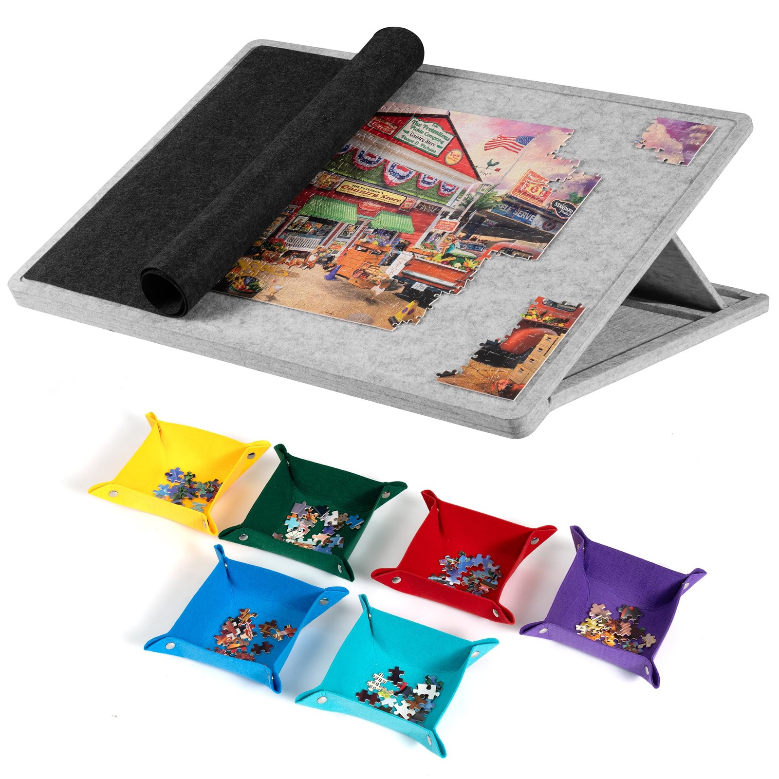 Lavievert 1000 Piece Tilting Puzzle Board with 6 Colored Sorting Trays & Cover,