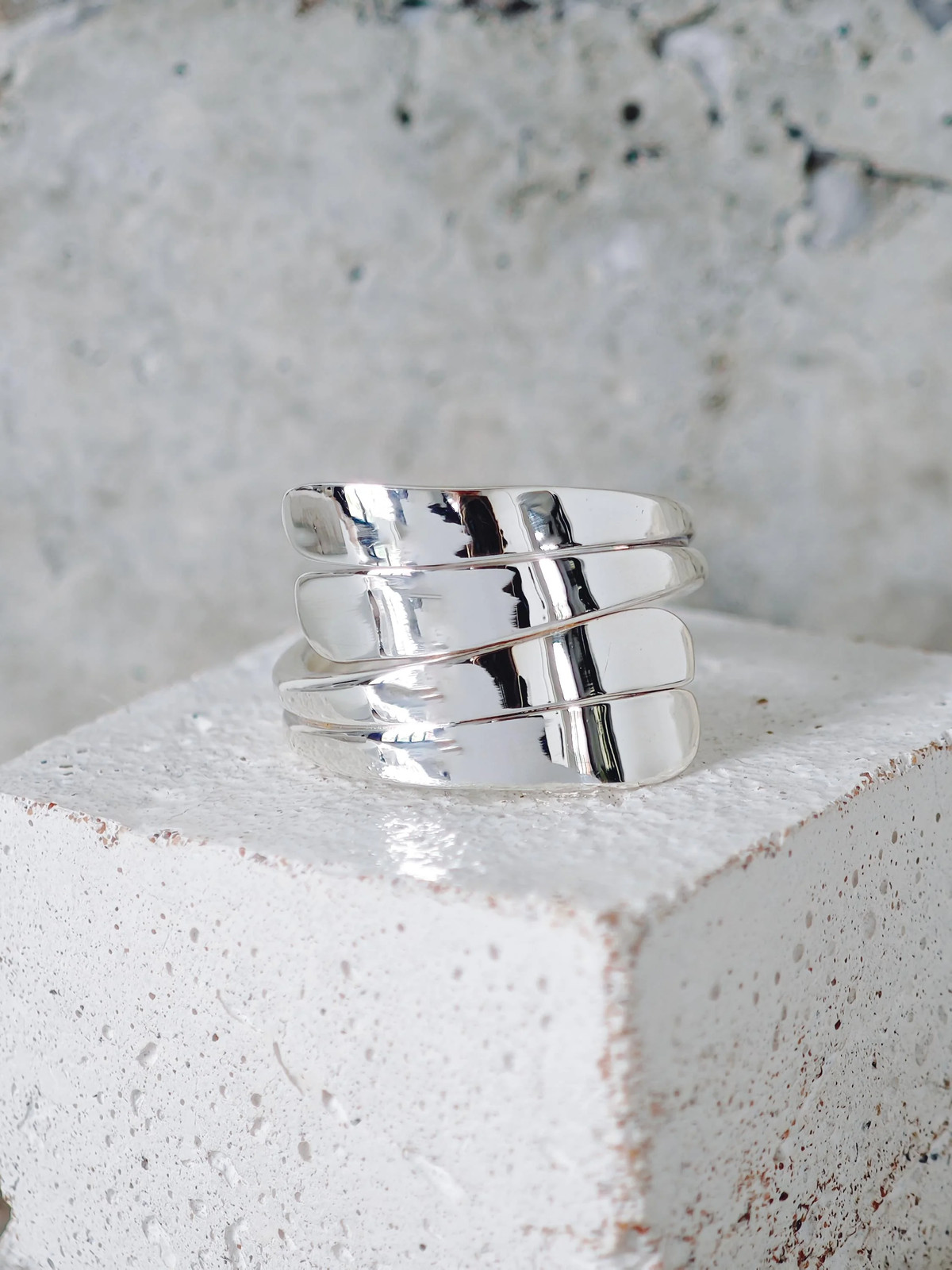 Statement 925 Silver Wrap Ring, Wide Wrap Ring, Curved Silver Ring