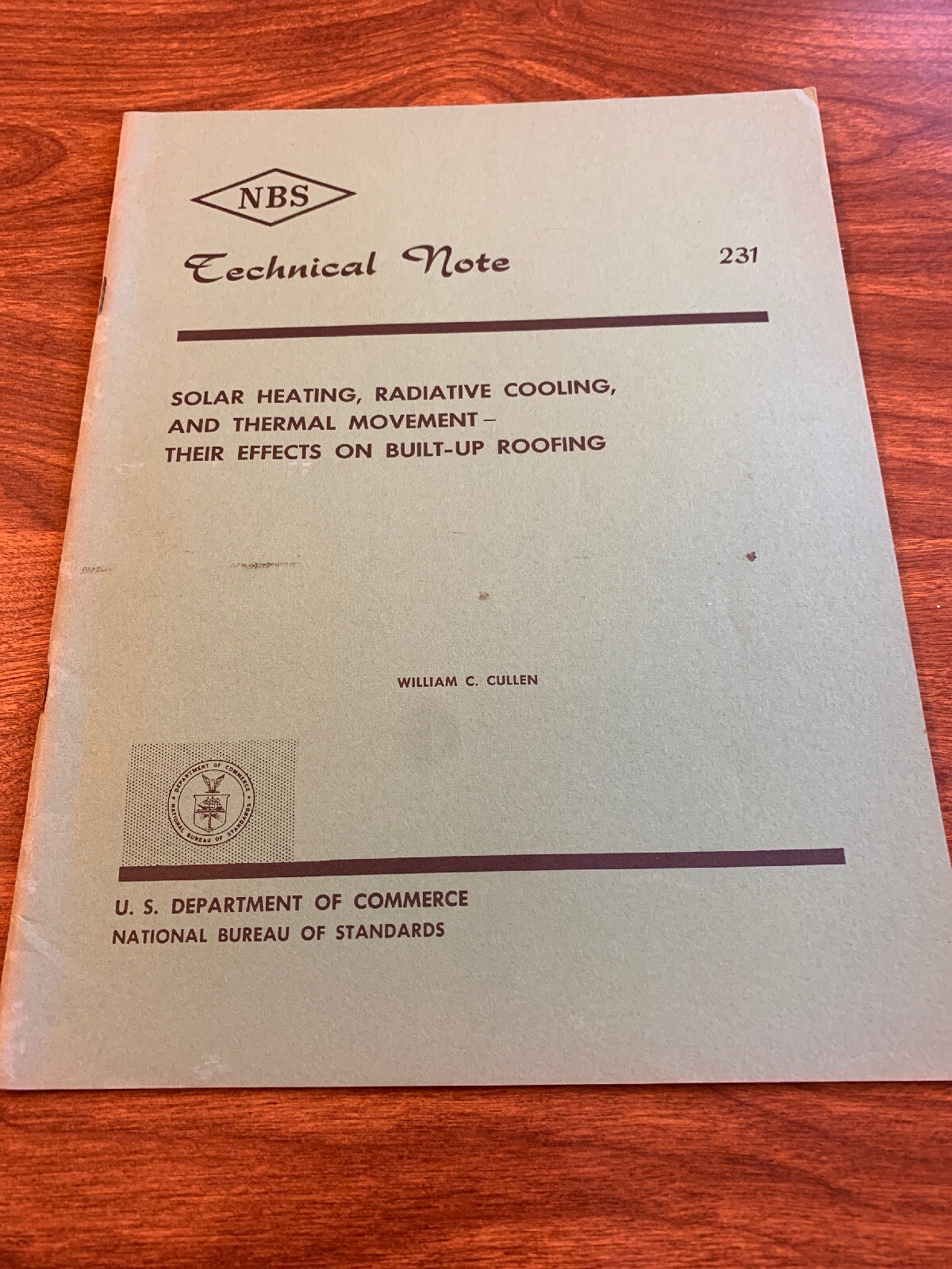 NBS Technical Note 231 Solar Heating Cooling Thermal Commerce Publication Text