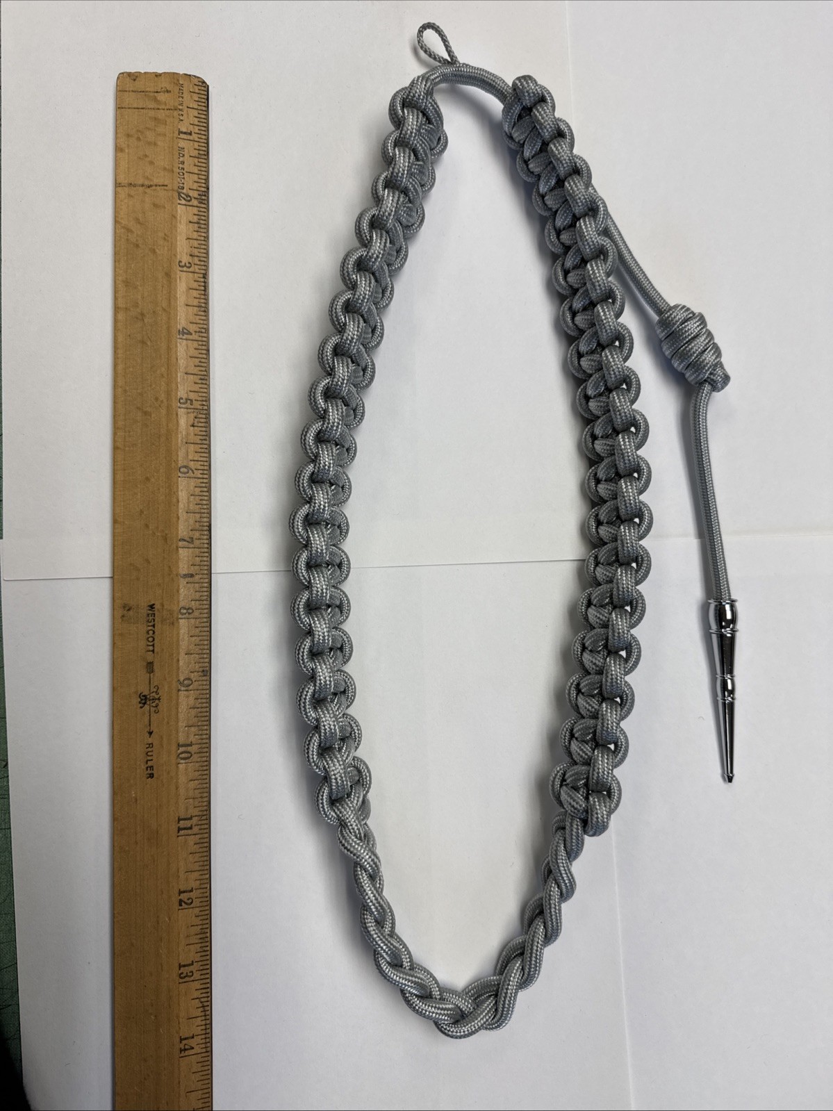 Shoulder Rope - Cobra Cord - Honor Guard - Light Grey With Silver Tip - 15”