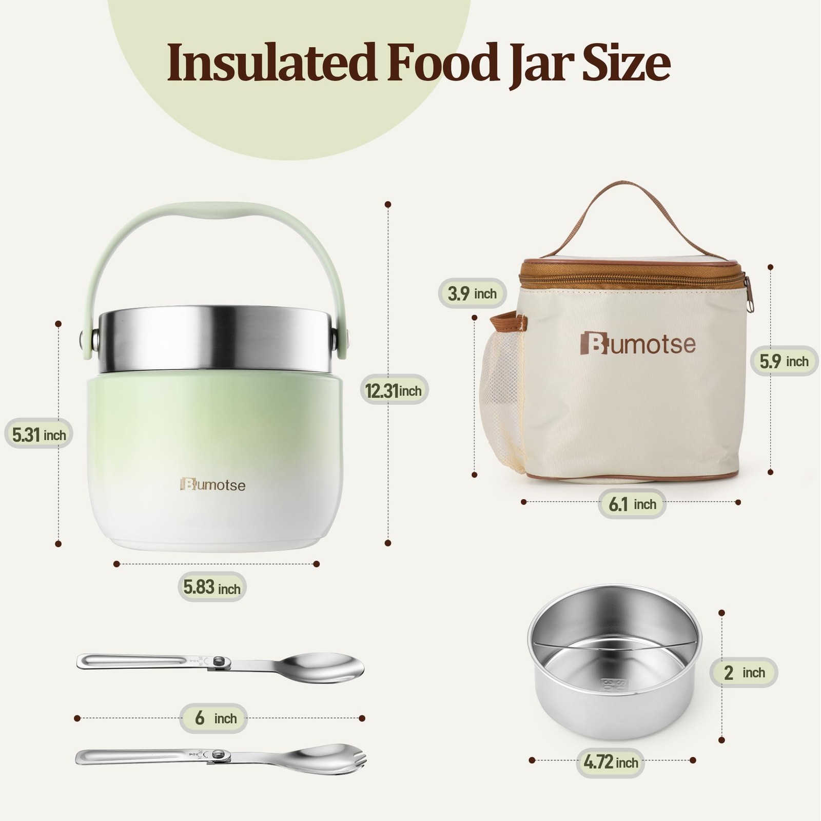 Bumotse 40oz Insulated Food Jar with 2 Compartments, Leak-Proof Thermo for Hot F