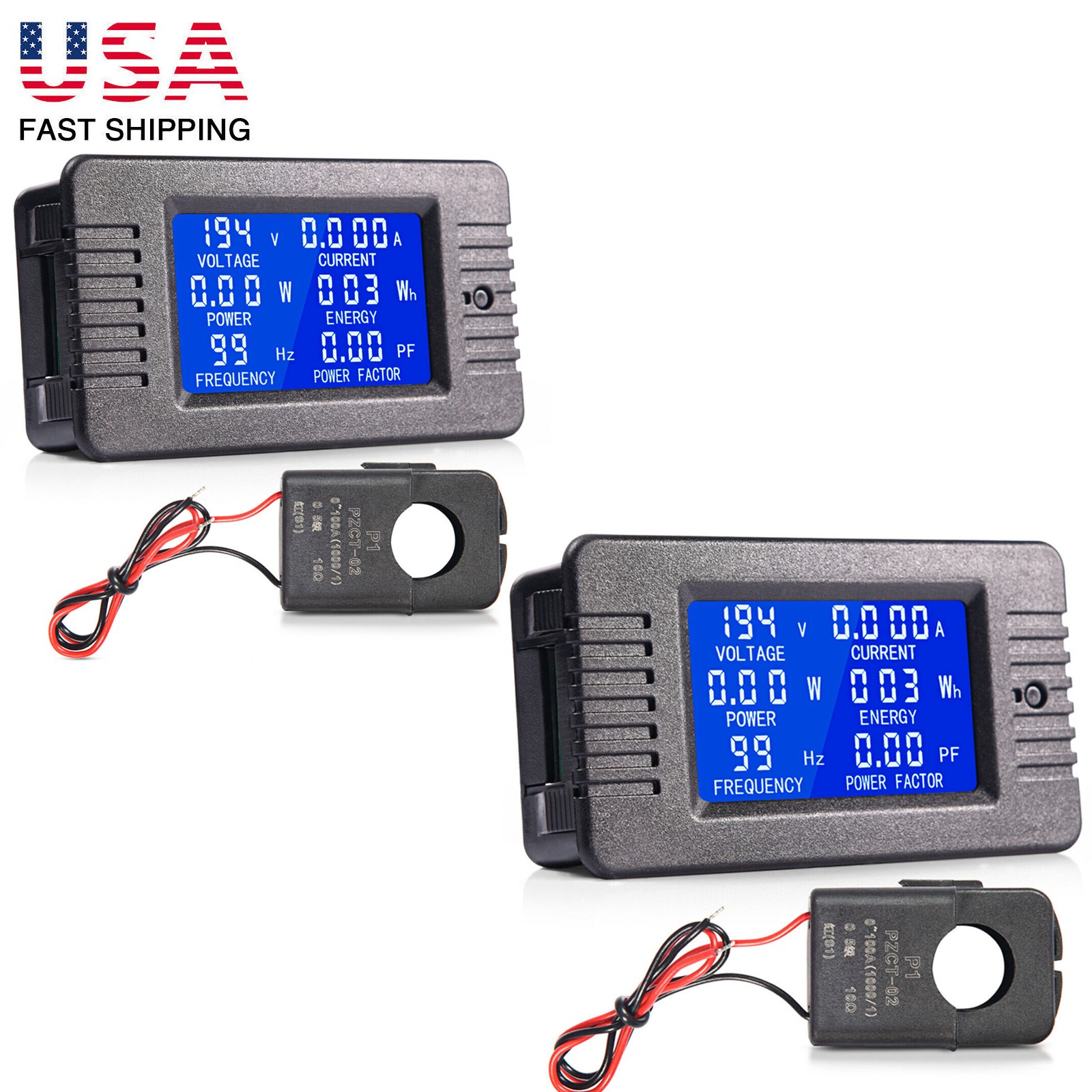 2Pcs 80~260V 100A LCD Digital Multimeter Voltmeter Ammeter AC Power Energy Meter