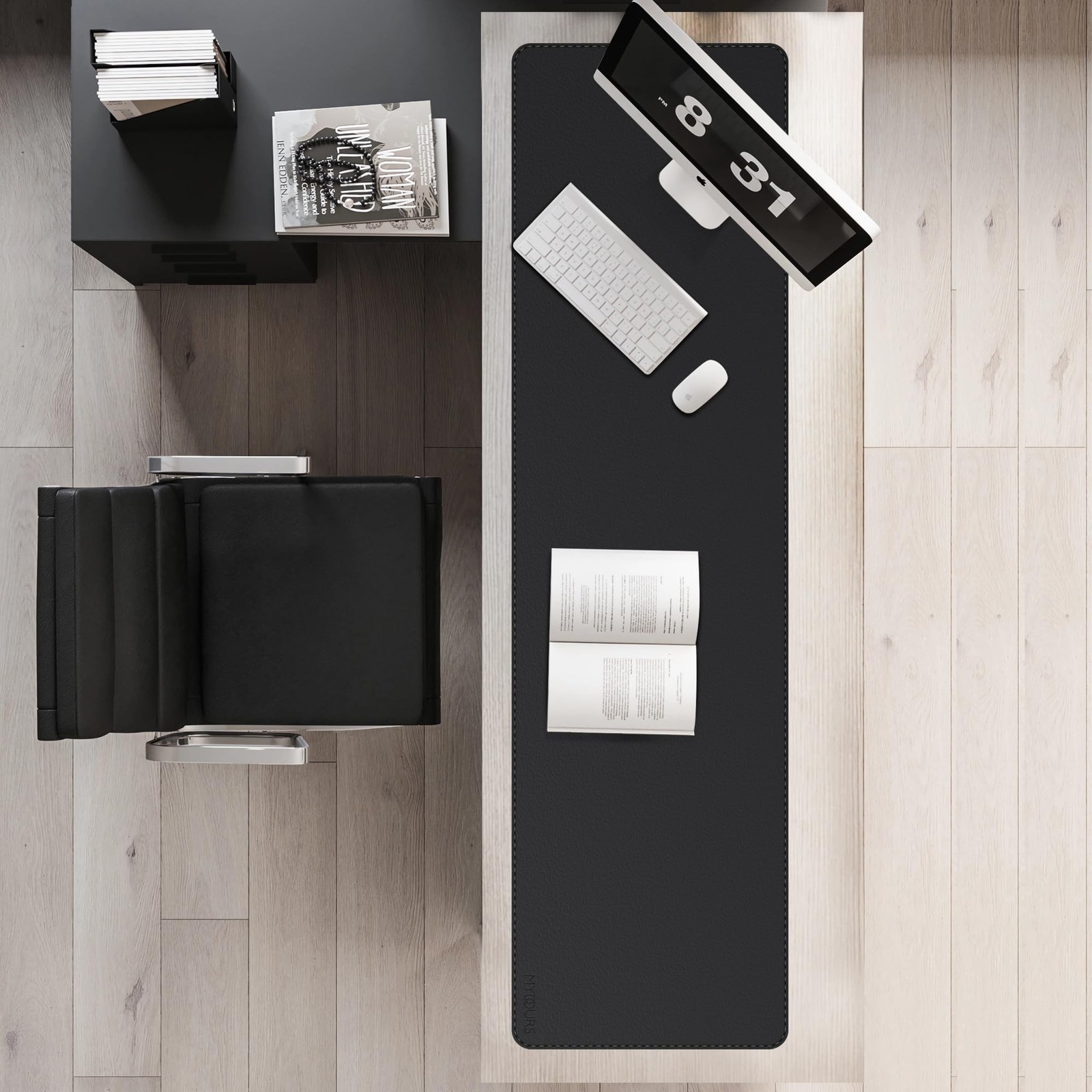 Mydours 59" x 15.7" Oversized PU Leather Desk Mat with Anti-Slip Suede Backin...