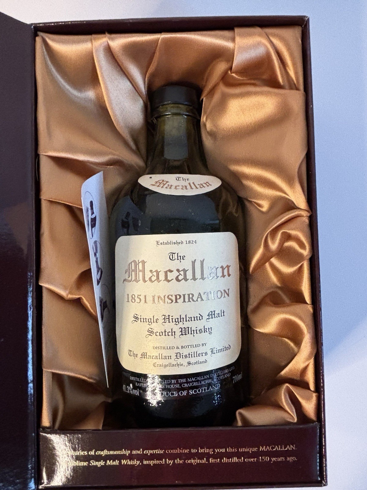 Macallan 1851 Inspiration Scotch Whisky Empty Bottle in Satin Lined Box