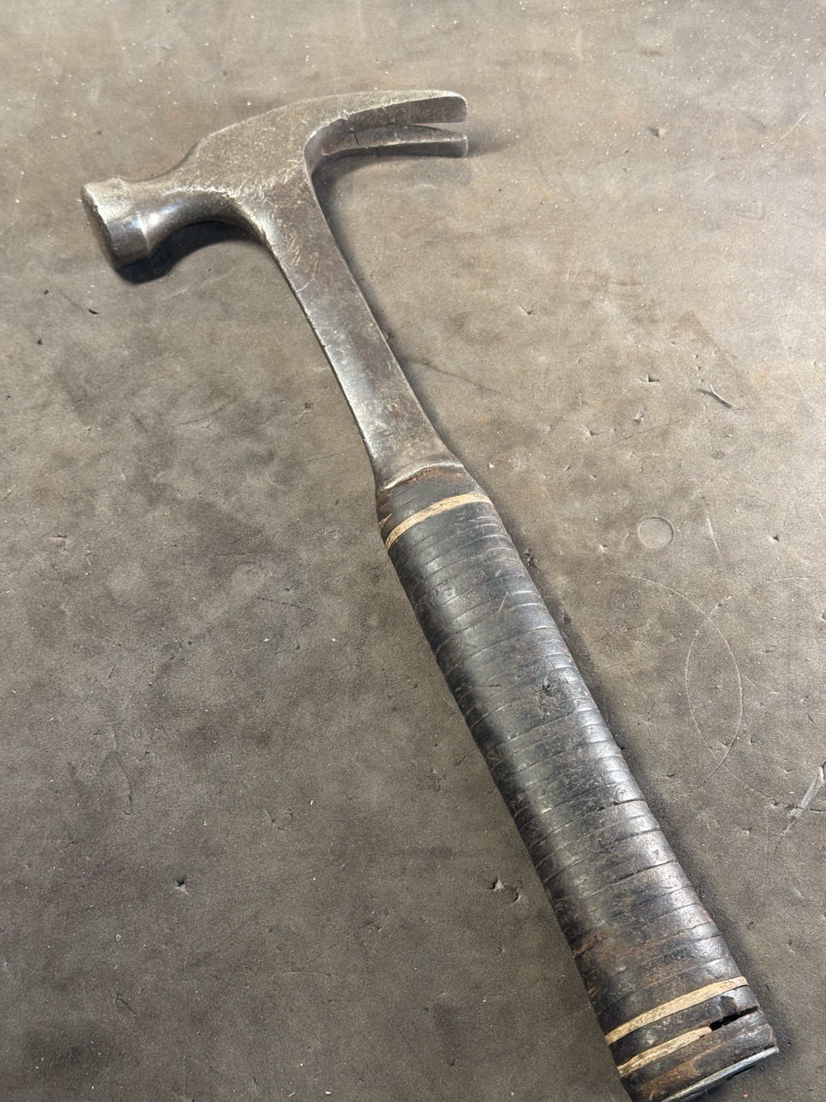 Vintage Estwing 16 oz. Straight Claw Hammer with Stacked Leather Washer Handle
