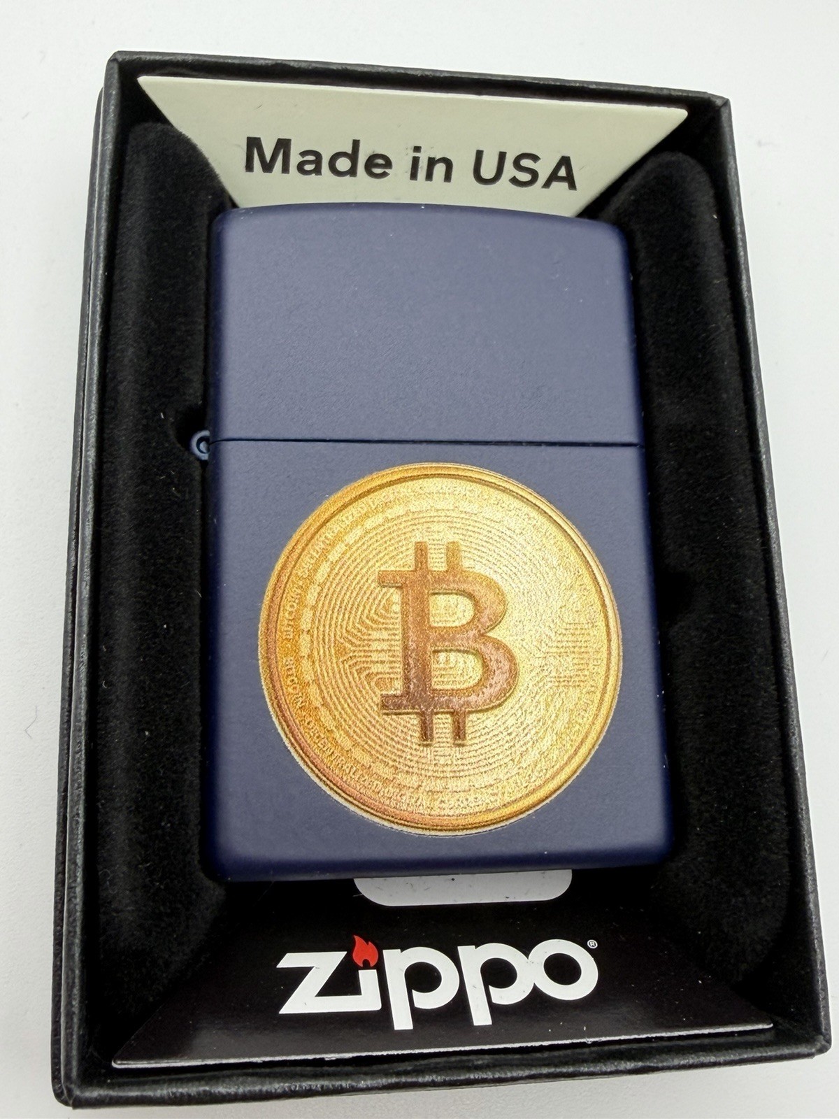 2022 Bitcoin Texture Navy Blue Matte Zippo Lighter NEW 48068