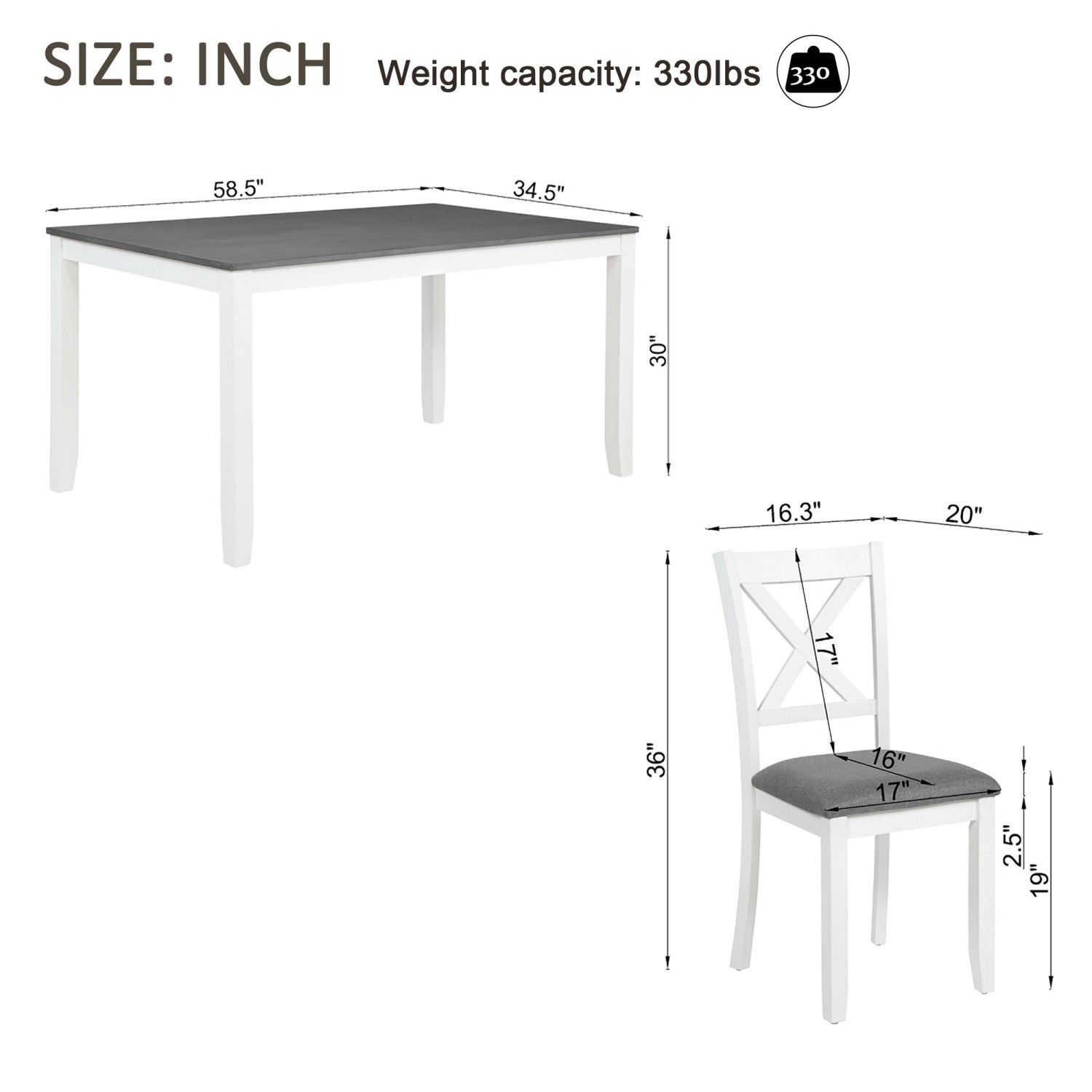 Modern 7-Piece Solid Wood Frame Dining Table Set w/ Table & 4 Upholstered Chairs