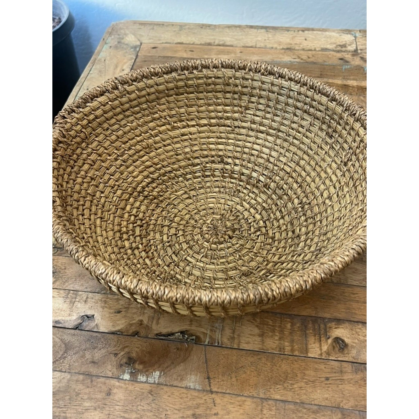 Handwoven Large Rattan Wicker Basket 15" Brown Tan