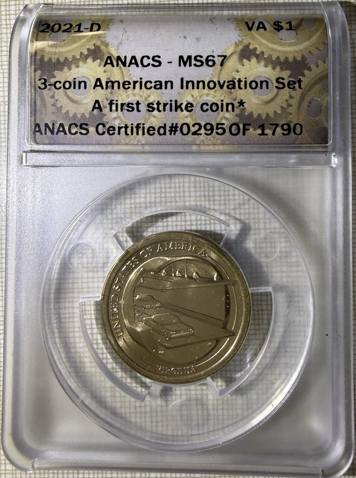 2021-D American Innovation Dollar Coin Virginia ANACS MS67 (295)