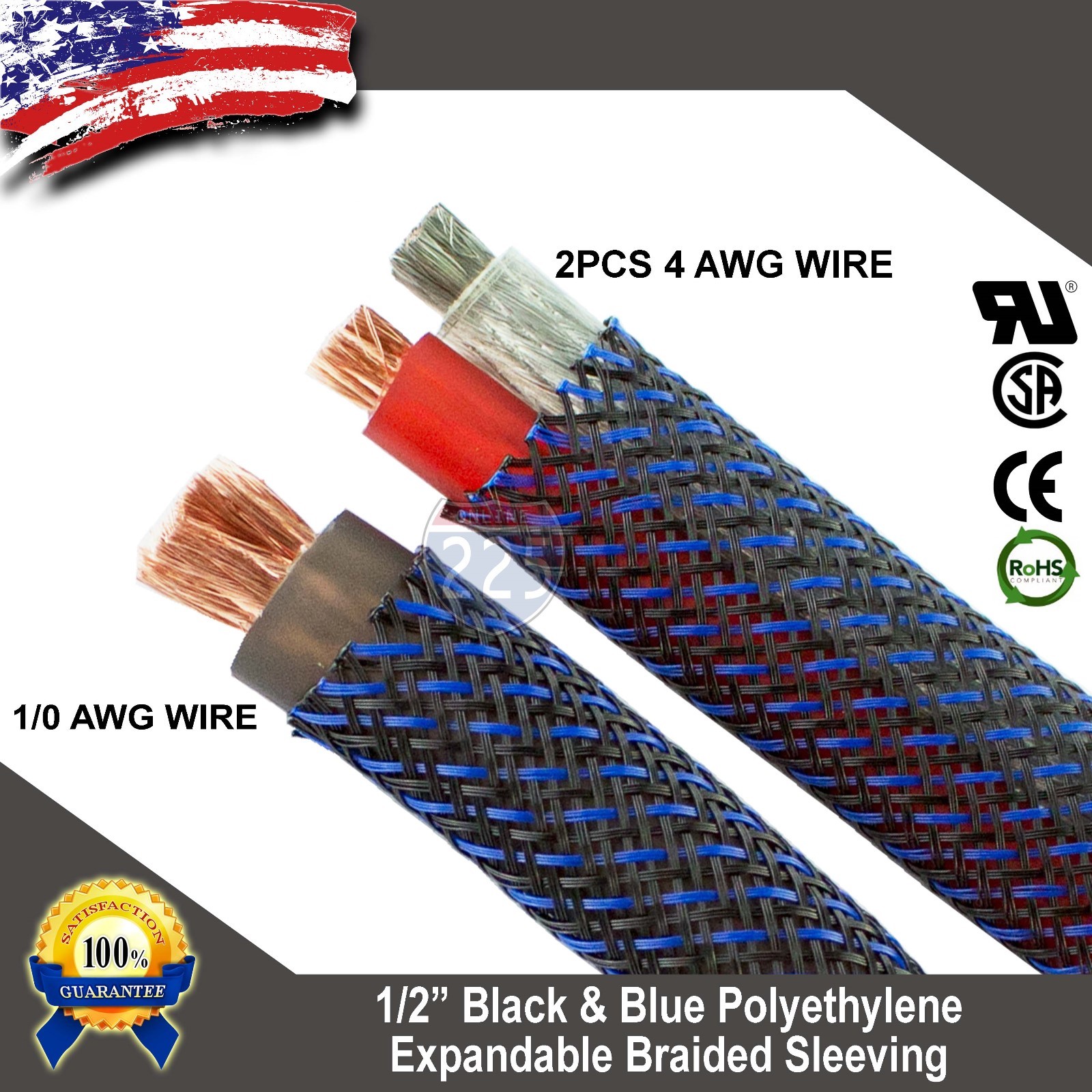 20 FT 1/2" Black Blue Expandable Wire Sleeving Sheathing Braided Loom Tubing US