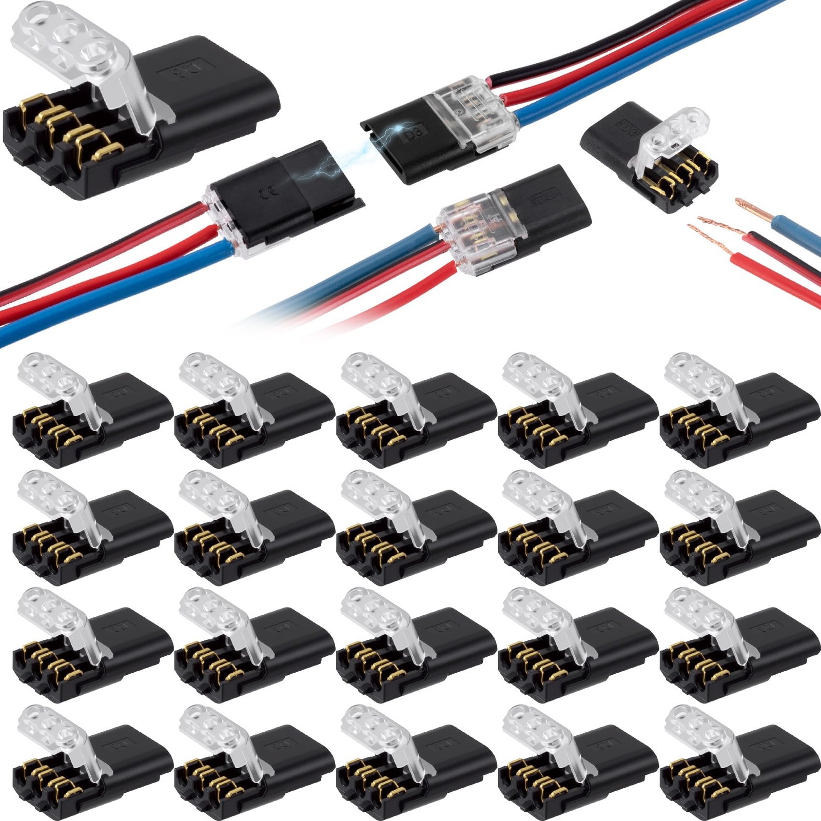 Hzopcw 20pcs 3 Pin Quick Clip Fasteners Wire Connector, 0.53x0.87in, Black