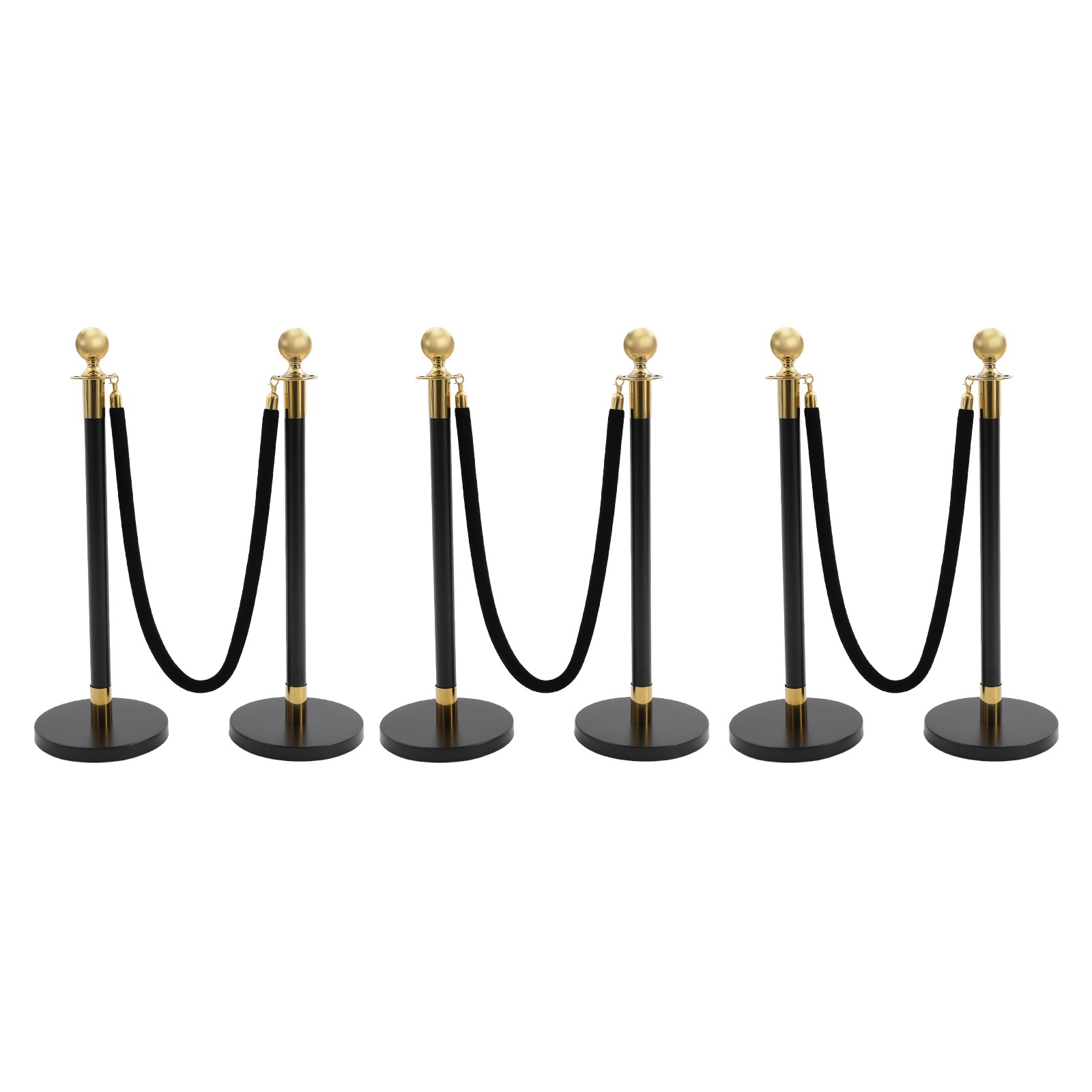 6 Pcs Stanchion Posts Queue Pole w/4 1.5M Ropes Crowd Control Barrier Black+Gold
