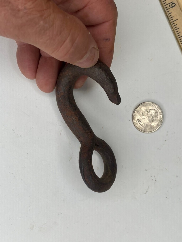 Antique Vintage 3-1/4" Blacksmith Forged Iron Lifting Crane Hook Farm, Ranch