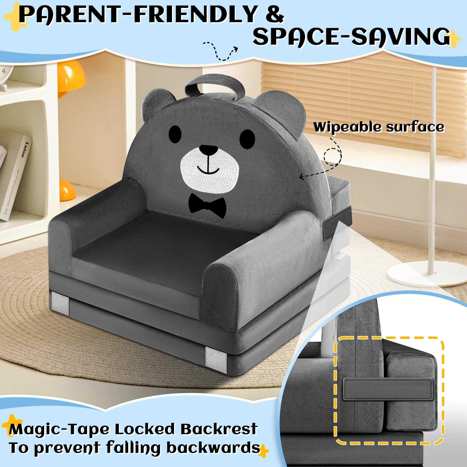 Sofa Bed with Removable Washable Cover & -Tape Backrest – Foldable Chair, Coz...