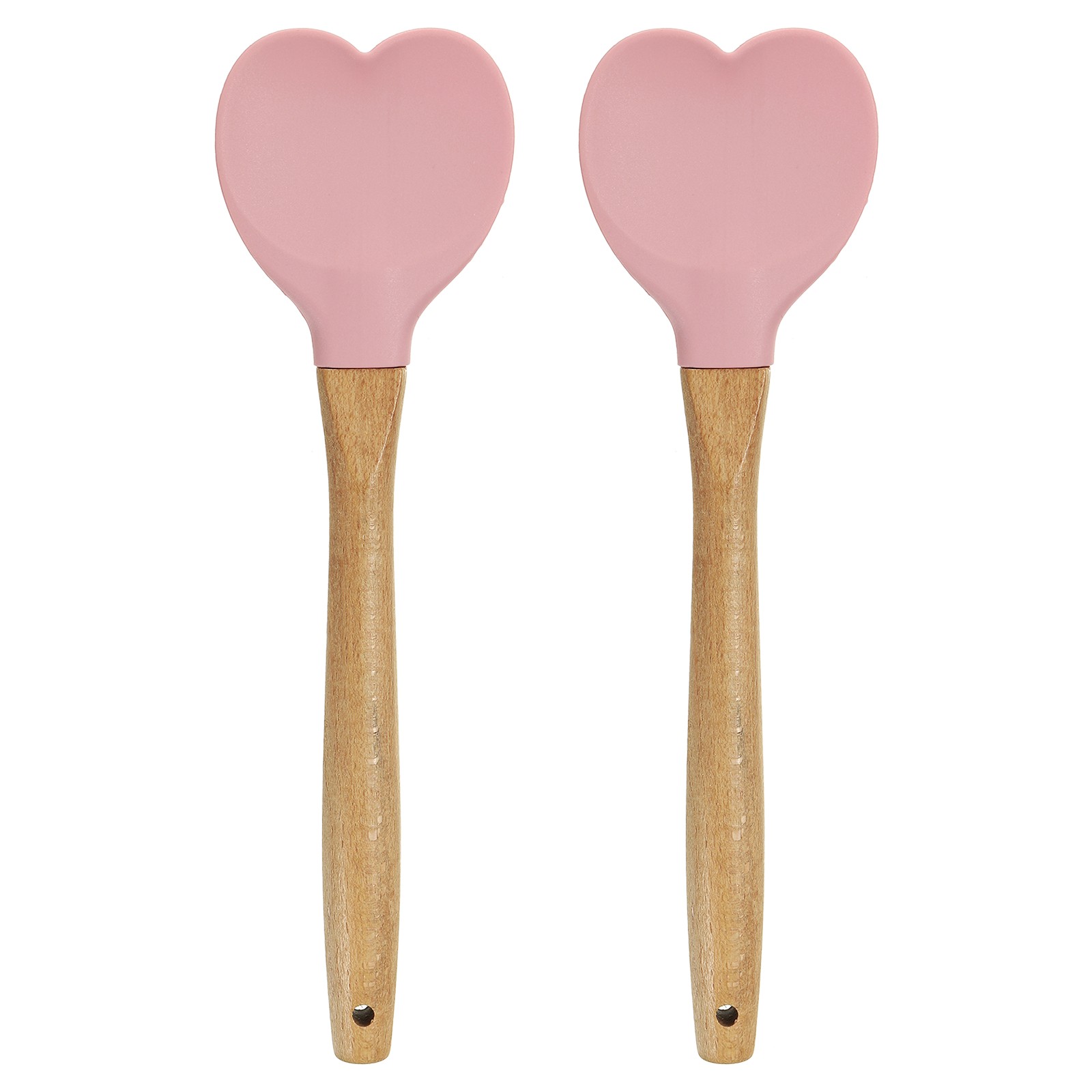 2 Pack Silicone Spatula with Wood Handle, Silicone Kitchen Spatula, Pink