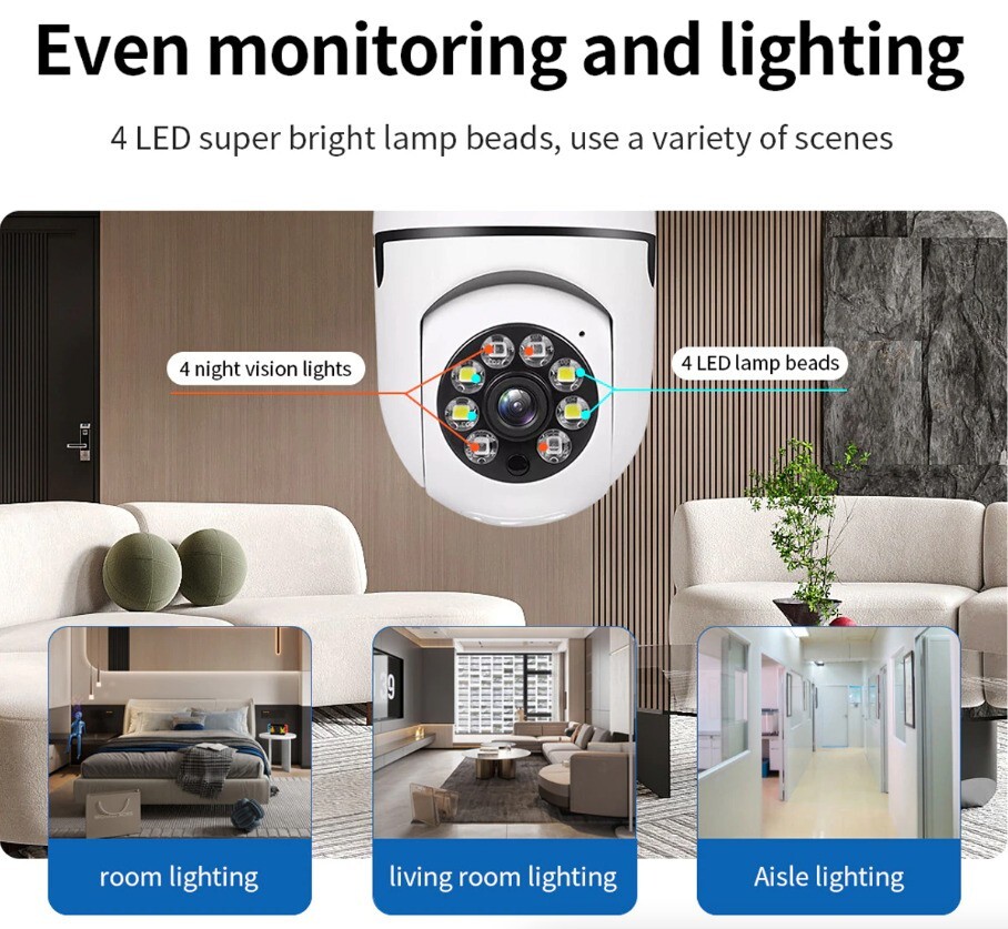 3Pcs Wireless WiFi Security Camera System Outdoor Night Vision E27 1080P Smart