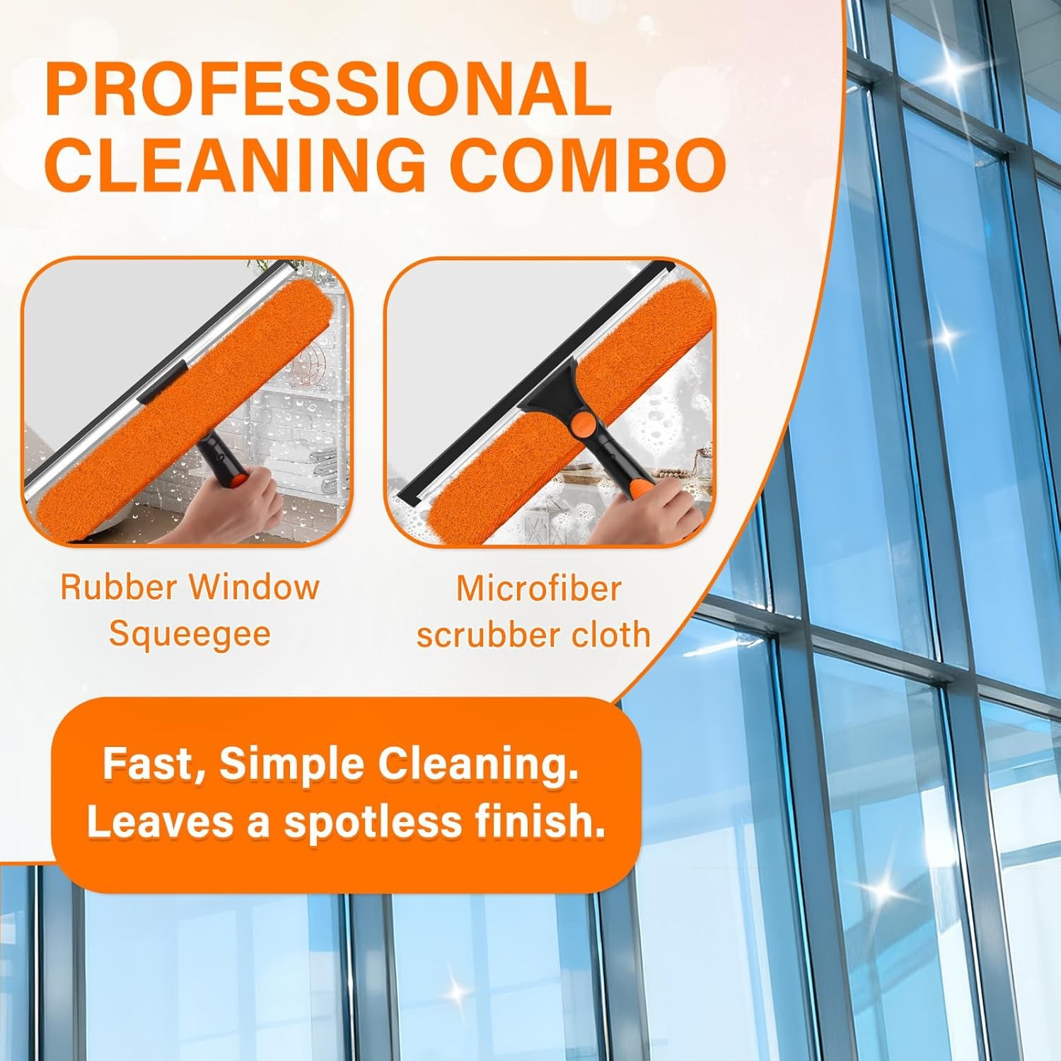26FT Telescoping Window Cleaning Kit with 14" Squeegee - 2-in-1 Professional