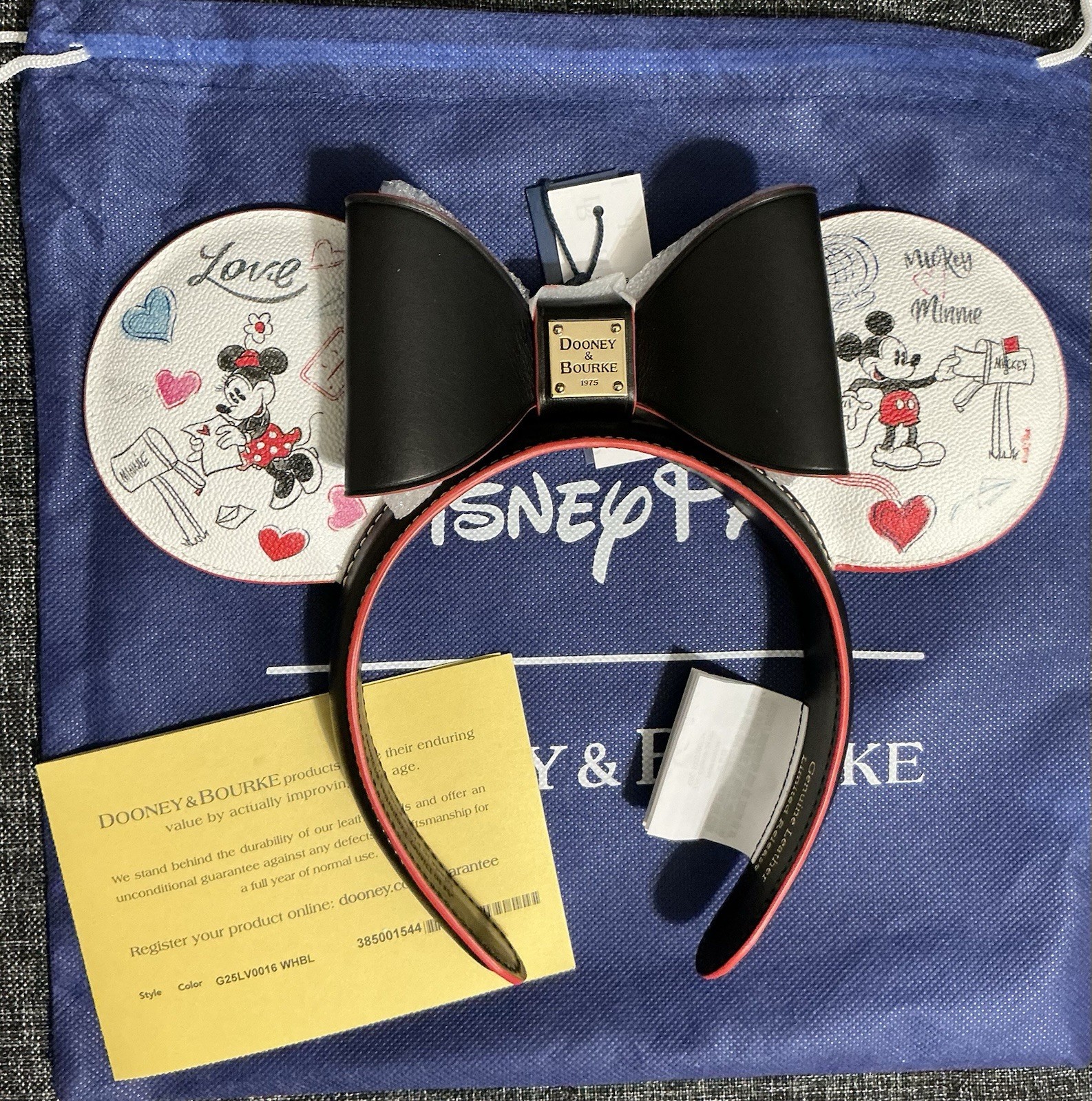Disney Dooney & Bourke Mickey Minnie Sweethearts Love Letters Ears Headband NWT
