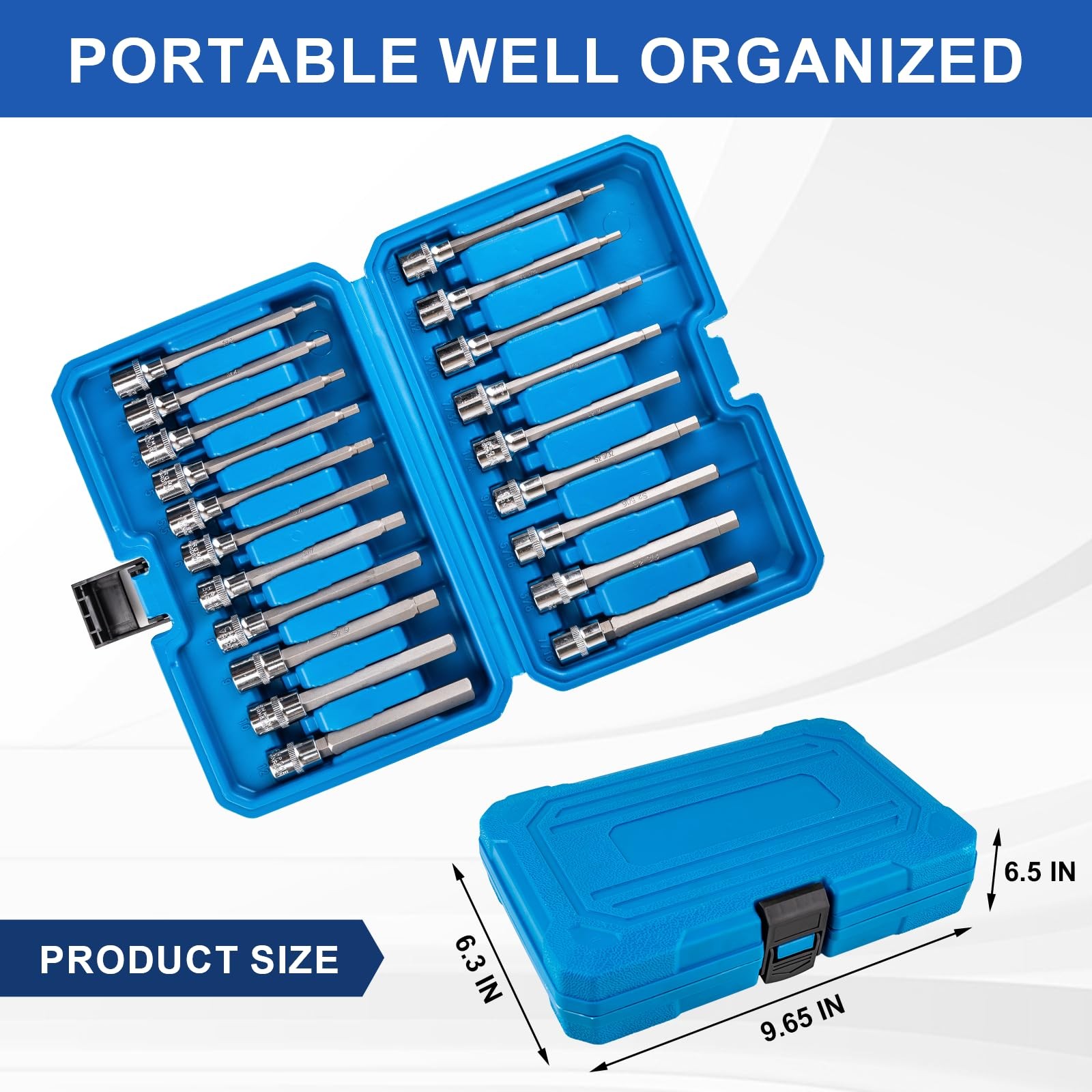 20PCS Extra-Long Allen Hex Bit Socket Set, 3/8 Inch Drive Allen Socket Set, SAE