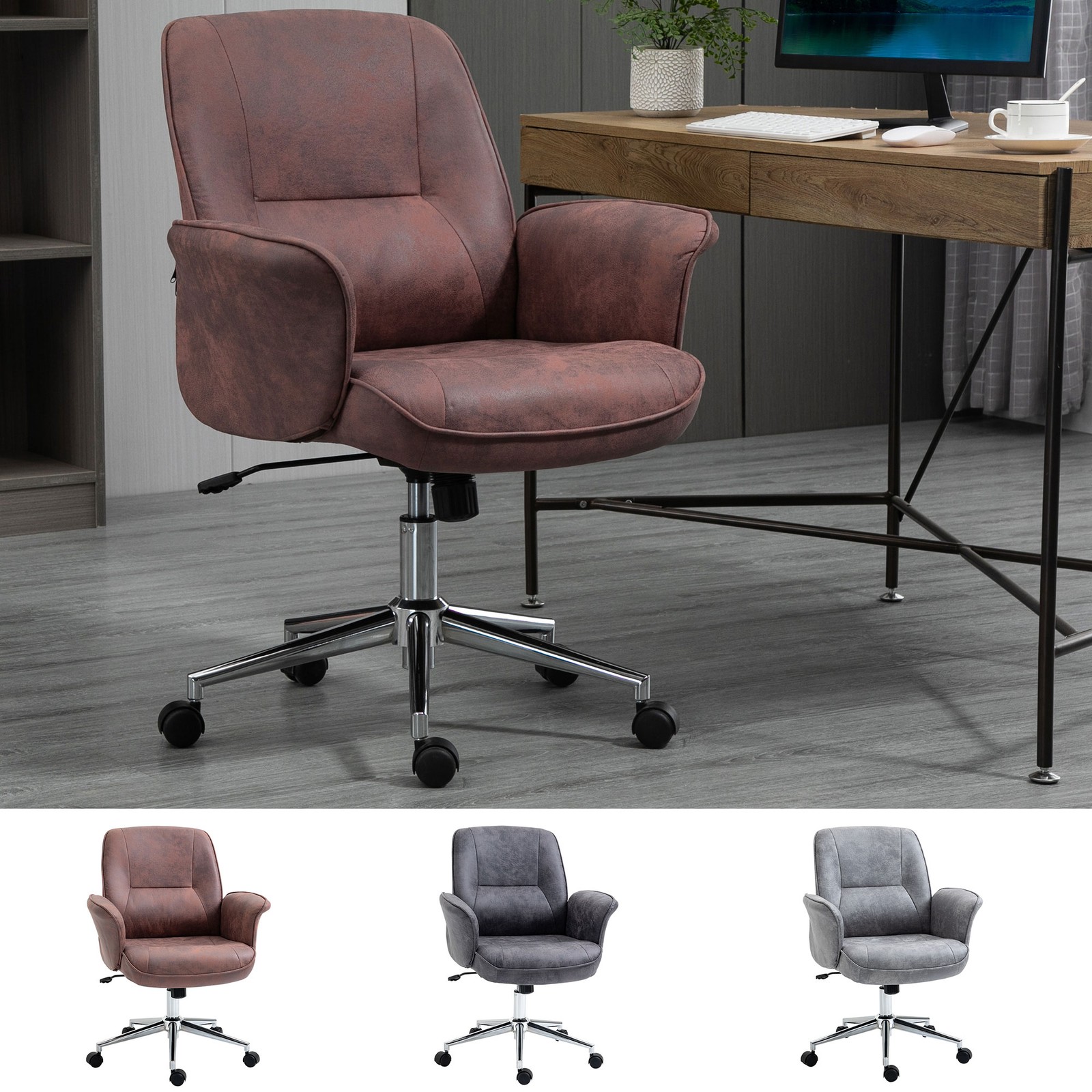 Swivel Computer Office Chair Mid Back Desk Chair Home Office Study Bedroom