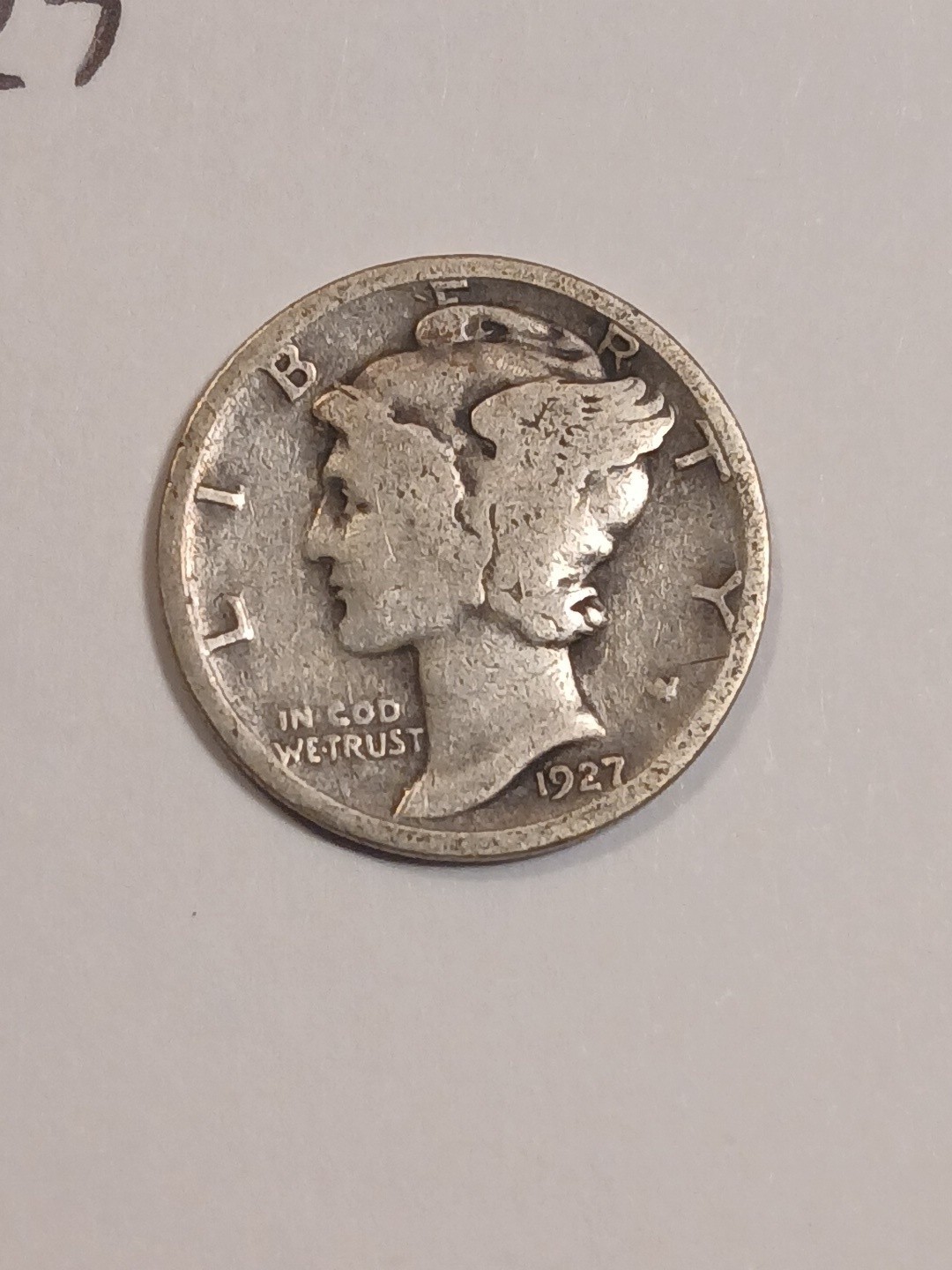 1927 Mercury Dime Very Good 90% Silver 10c  Winged Liberty US Coin