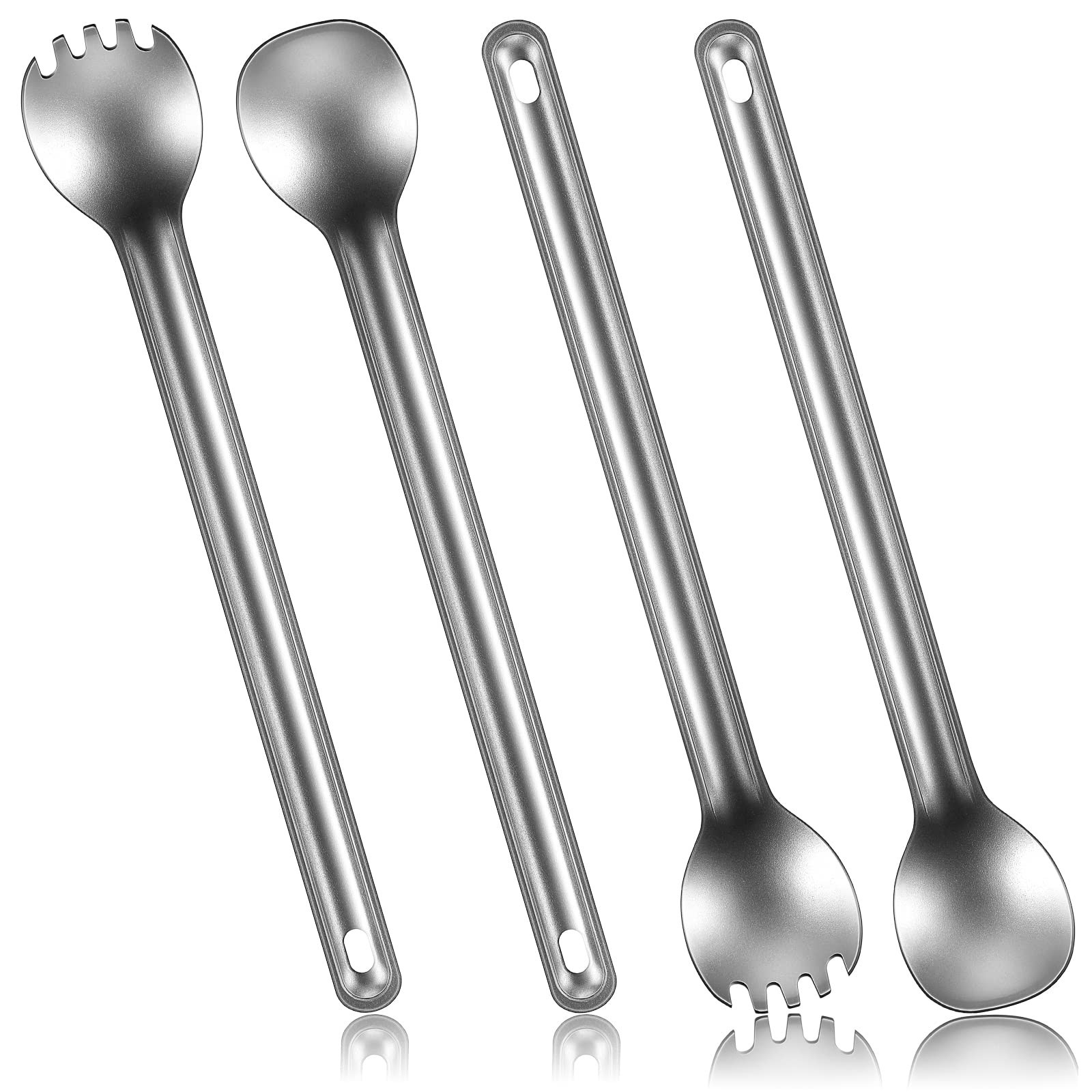 Minatee 4 Pieces Titanium Long Handle Spork and Spoon 8.4 Inch Ultralight Por...