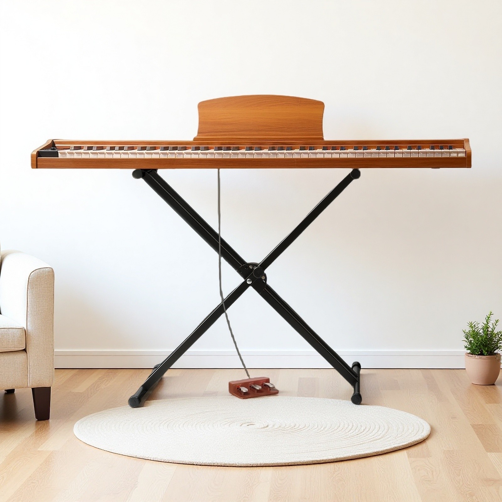 88-Key Full Size Semi-Weighted Digital Piano Set - X-Stand 3-Pedal Walnut