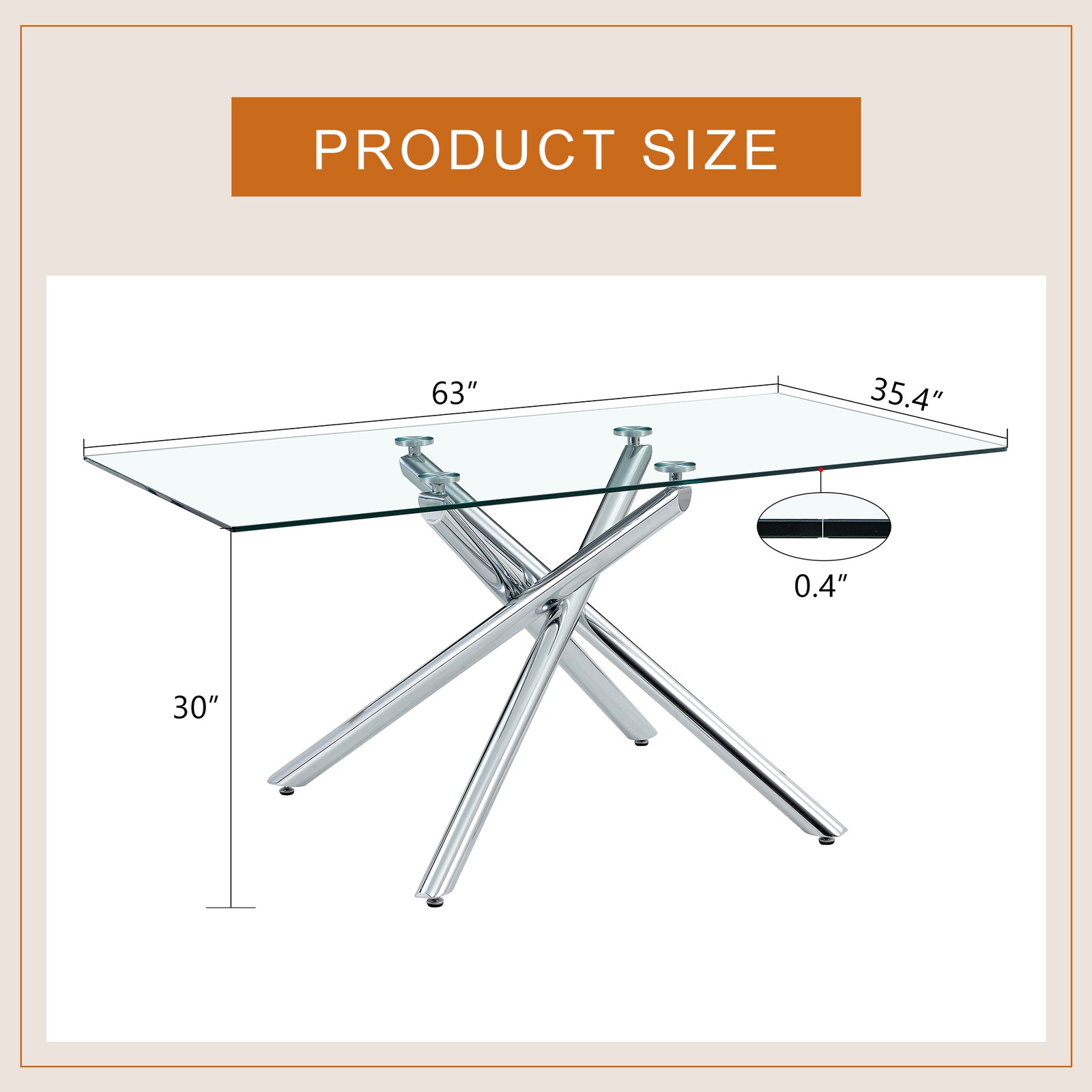 Large Modern Minimalist Rectangular Glass Dining Table with 0.39" Tempered Gla