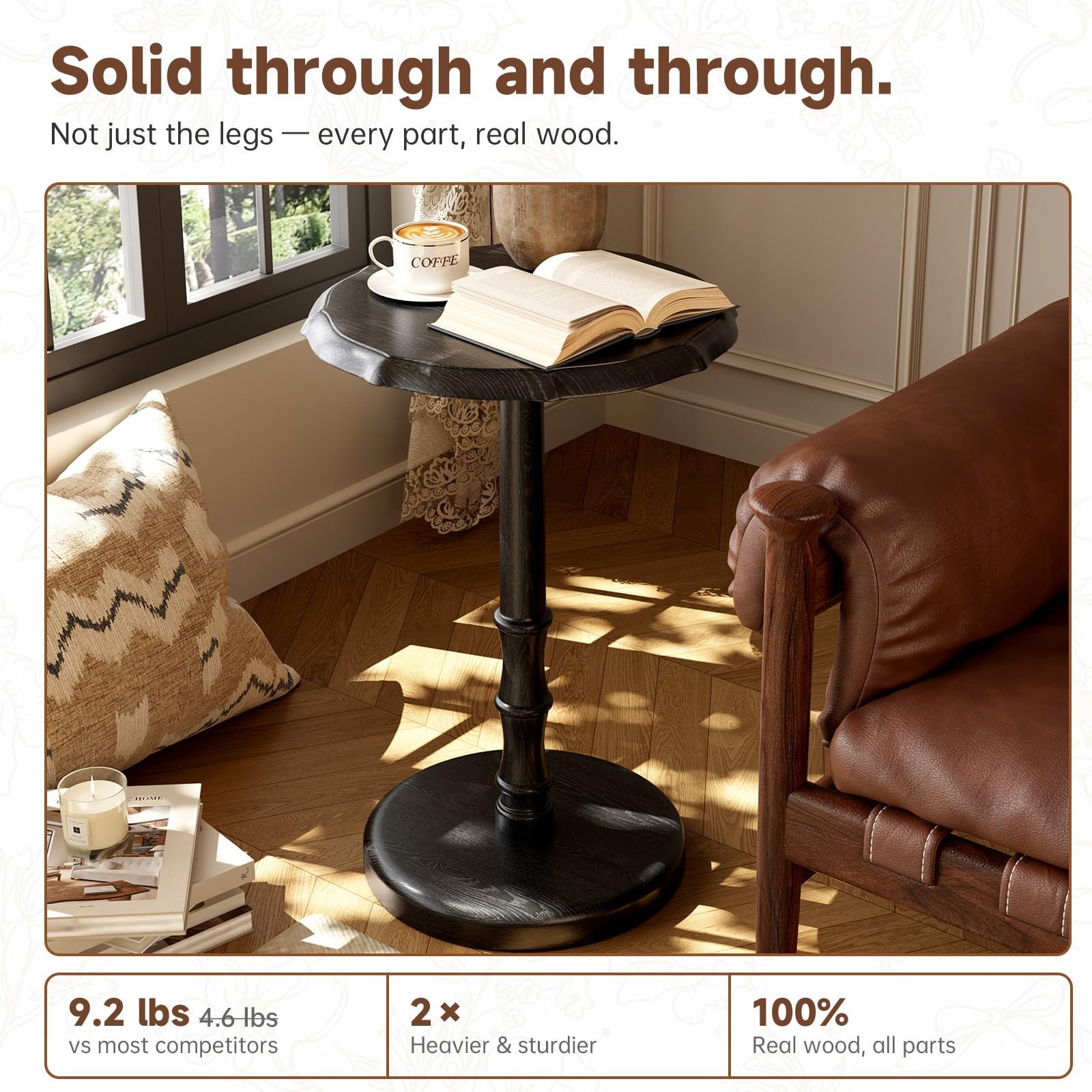 Mid-Century Modern Round Side Table - Solid Wood, Easy 5-Min Assembly, Vintage A
