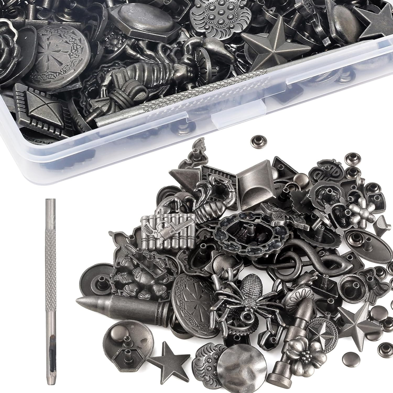 70Sets Assorted Conchos Mixed Antique Silver Color Studs Spikes and Studs Rivets